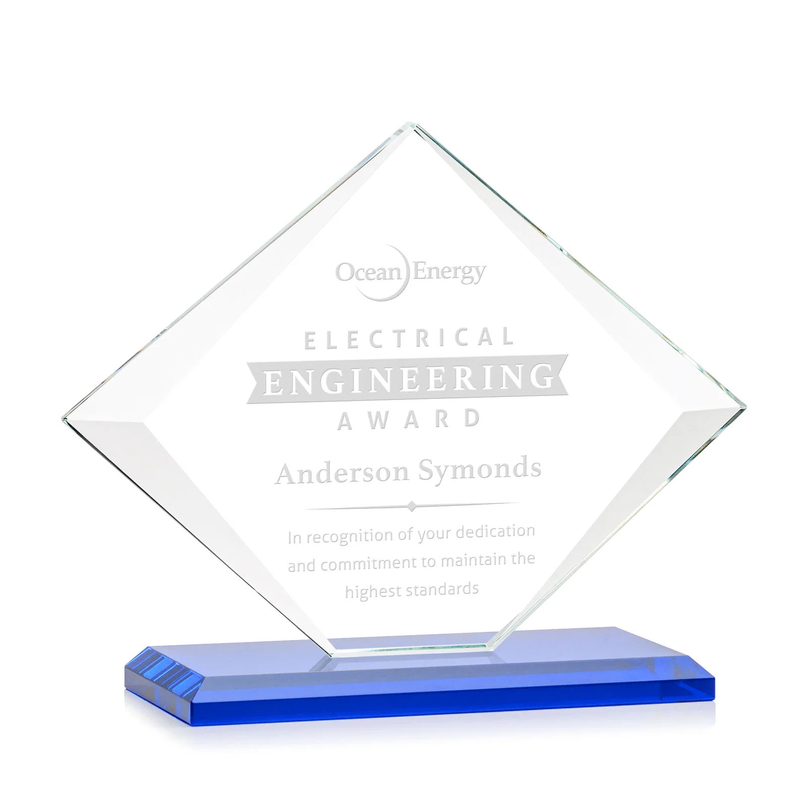 Promotional Jade Glass Diamond Award With Bevels Tapered Top and Bottom for corporate award ceremonies