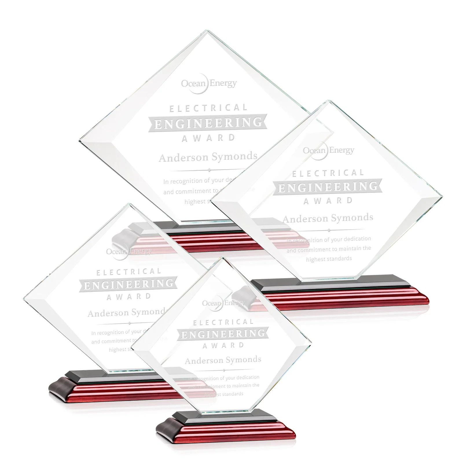 Promotional Jade Glass Diamond Award With Bevels Tapered Top and Bottom for sales achievement awards
