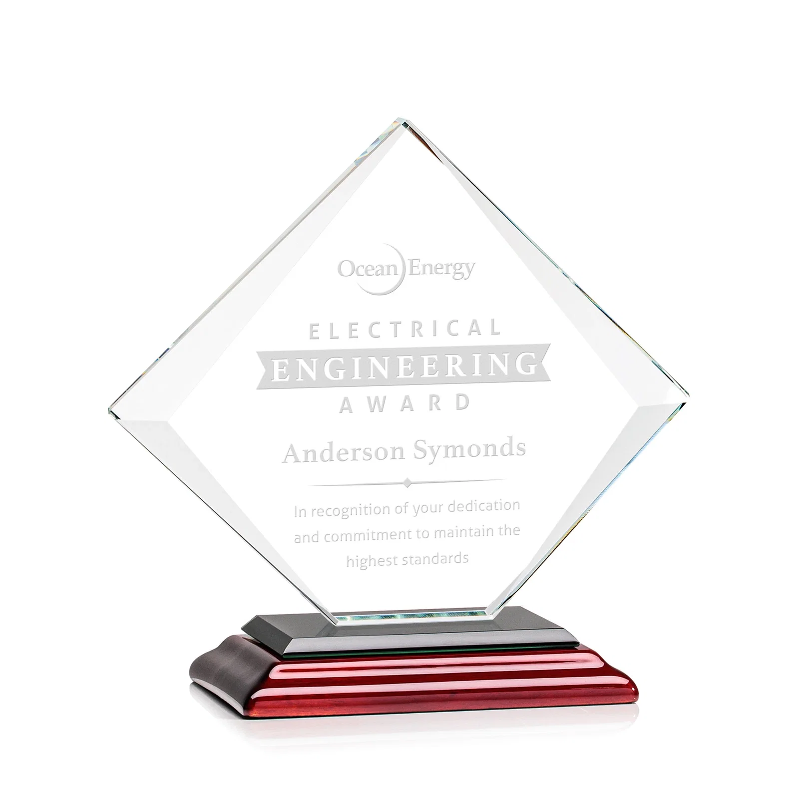 Promotional Jade Glass Diamond Award With Bevels Tapered Top and Bottom for retirement presentations