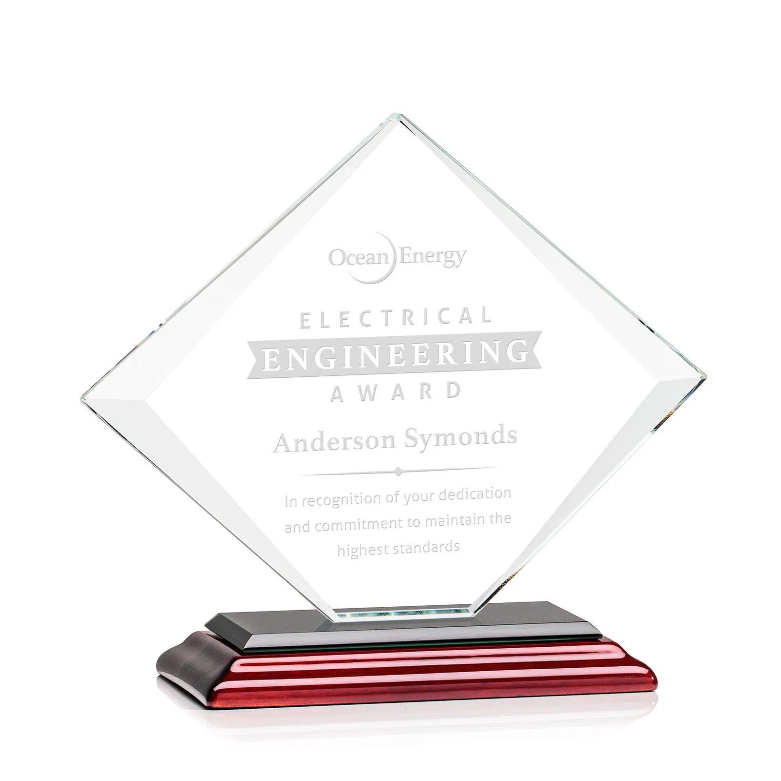 Promotional Jade Glass Diamond Award With Bevels Tapered Top and Bottom for team milestone celebrations
