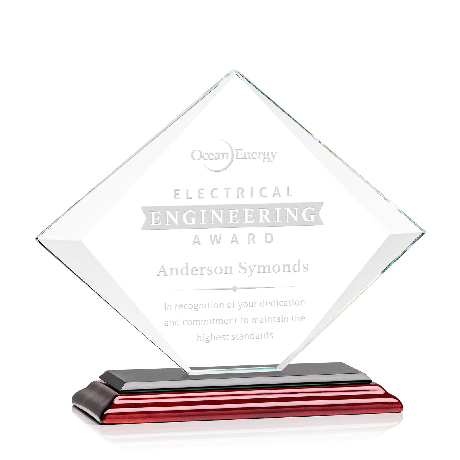 Promotional Jade Glass Diamond Award With Bevels Tapered Top and Bottom for donor appreciation
