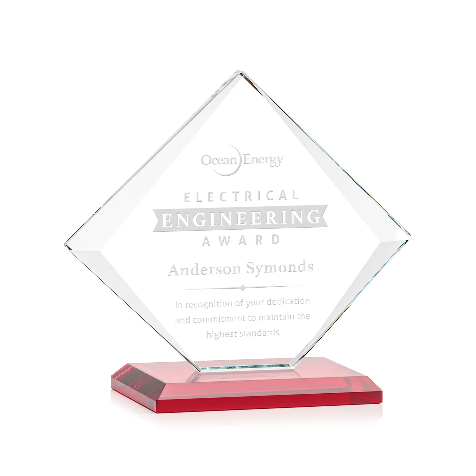 Promotional Jade Glass Diamond Award With Bevels Tapered Top and Bottom for volunteer appreciation