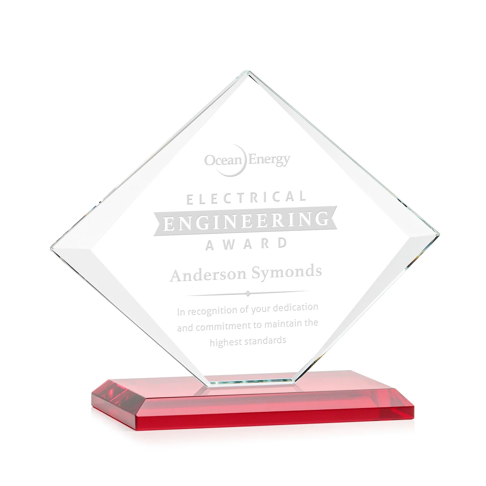 Promotional Jade Glass Diamond Award With Bevels Tapered Top and Bottom for dealer and partner awards