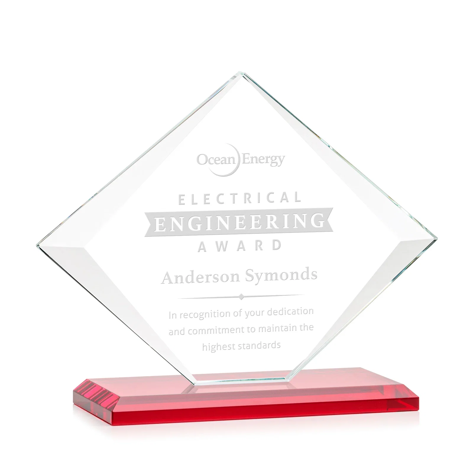 Promotional Jade Glass Diamond Award With Bevels Tapered Top and Bottom for company anniversary events
