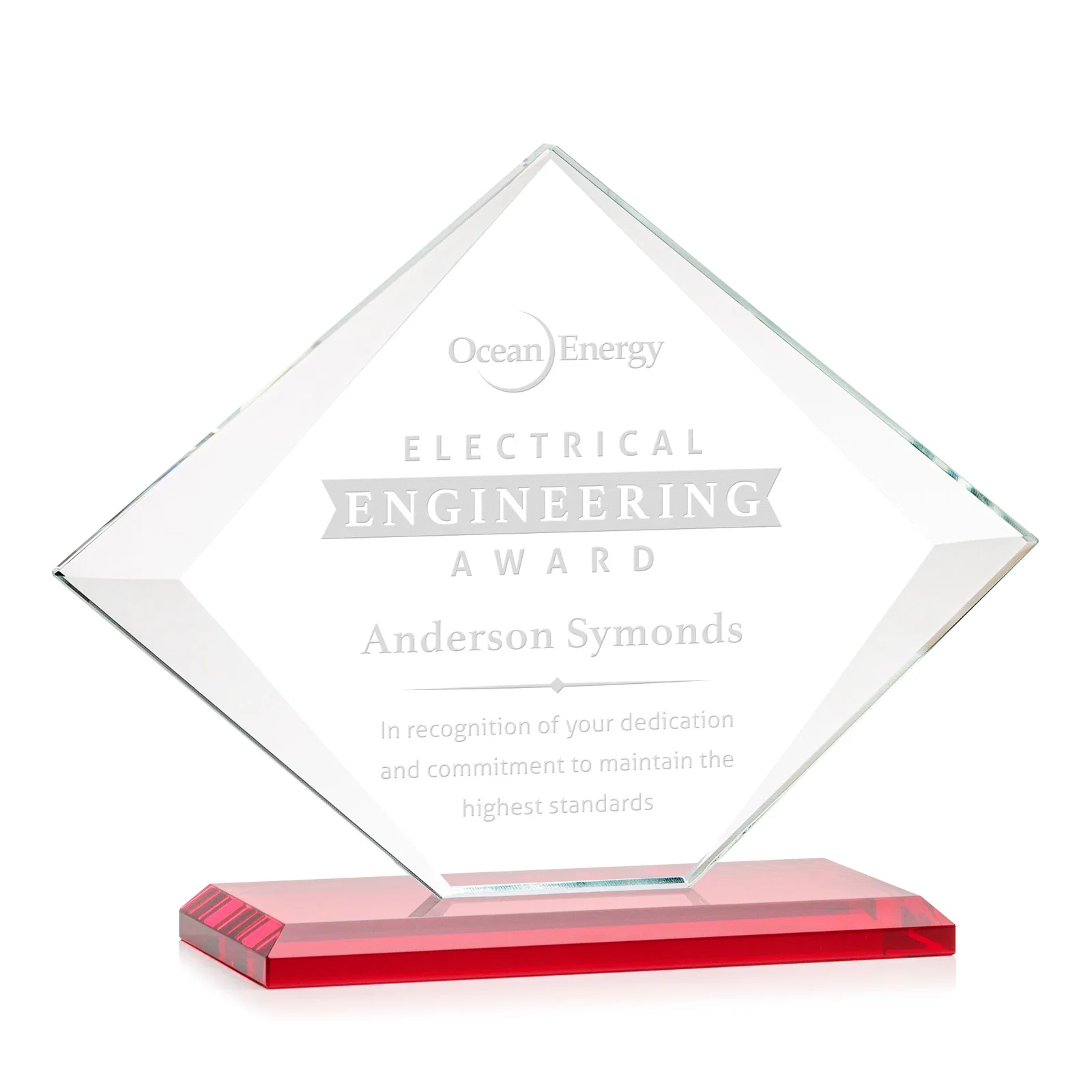 Branded Jade Glass Diamond Award With Bevels Tapered Top and Bottom for employee recognition