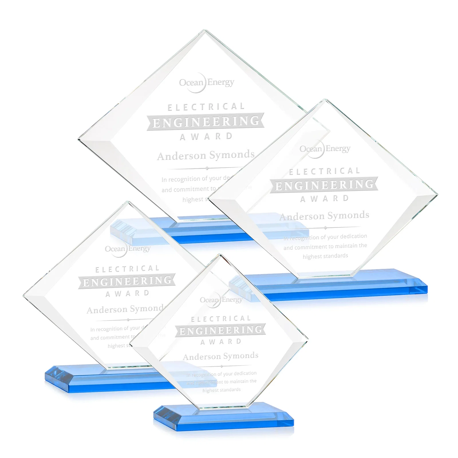 Branded Jade Glass Diamond Award With Bevels Tapered Top and Bottom for corporate award ceremonies