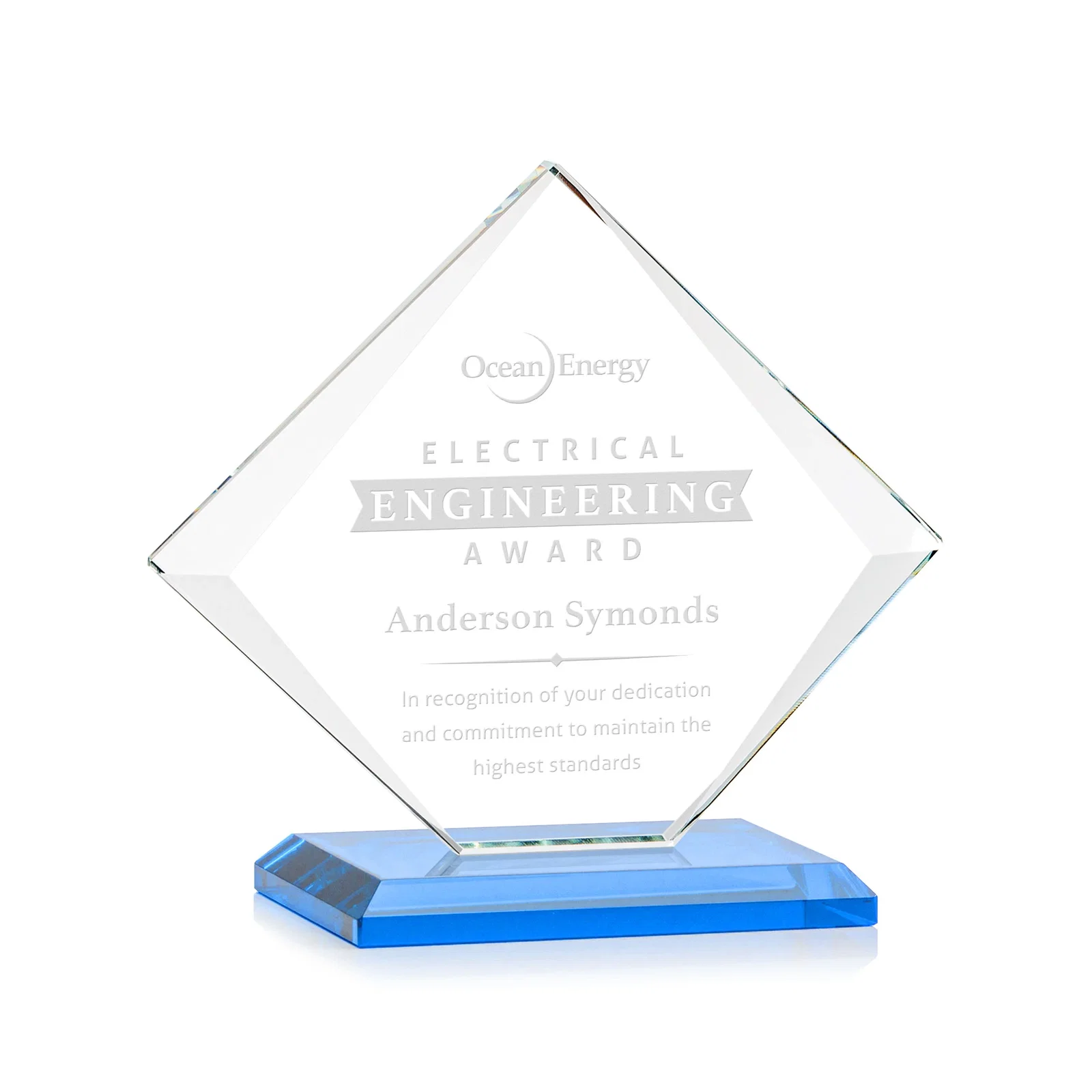 Branded Jade Glass Diamond Award With Bevels Tapered Top and Bottom for service anniversary gifts