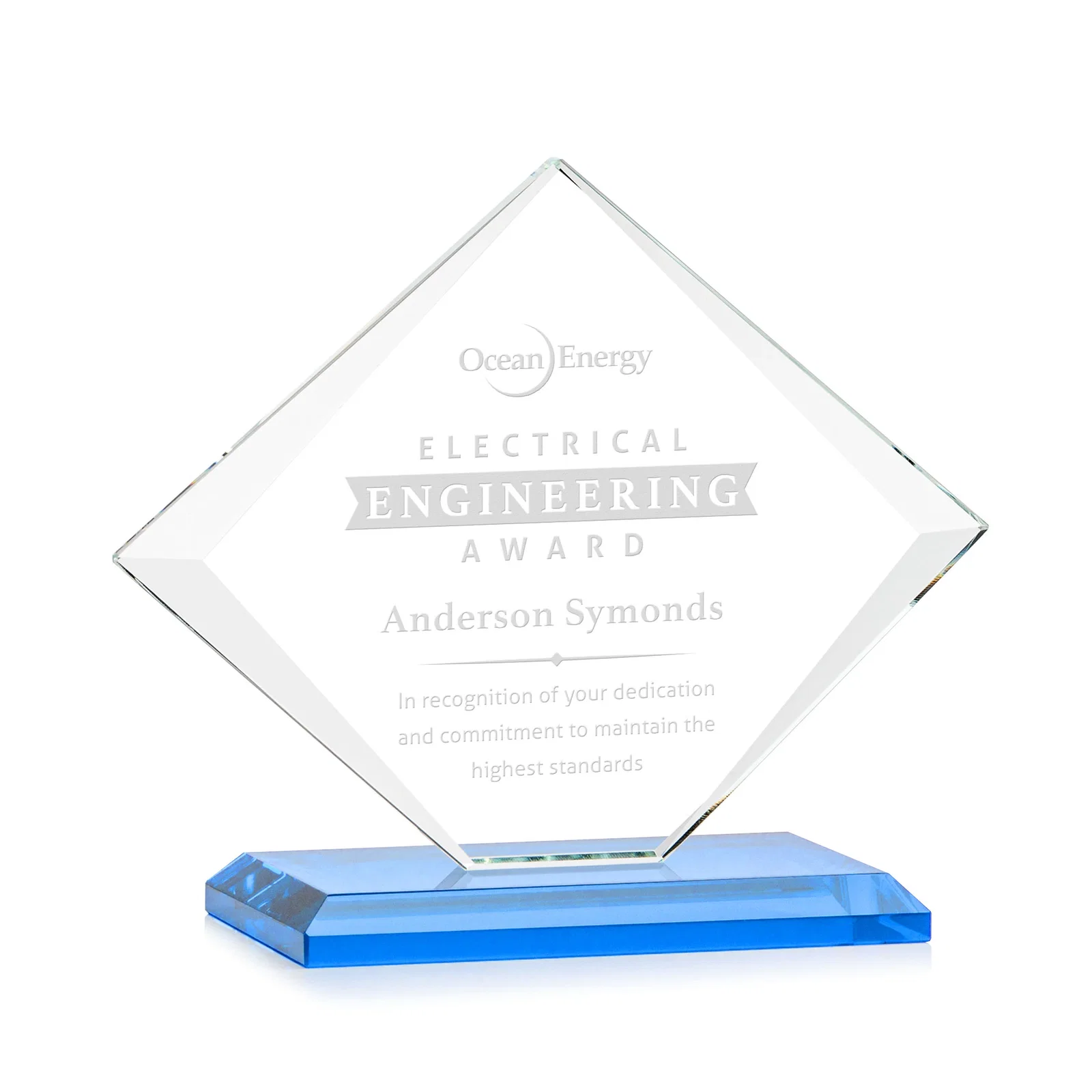 Branded Jade Glass Diamond Award With Bevels Tapered Top and Bottom for sales achievement awards