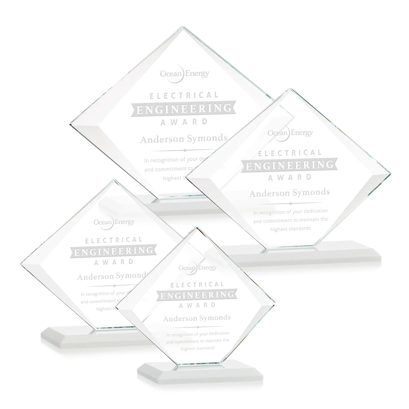 Branded Jade Glass Diamond Award With Bevels Tapered Top and Bottom for donor appreciation