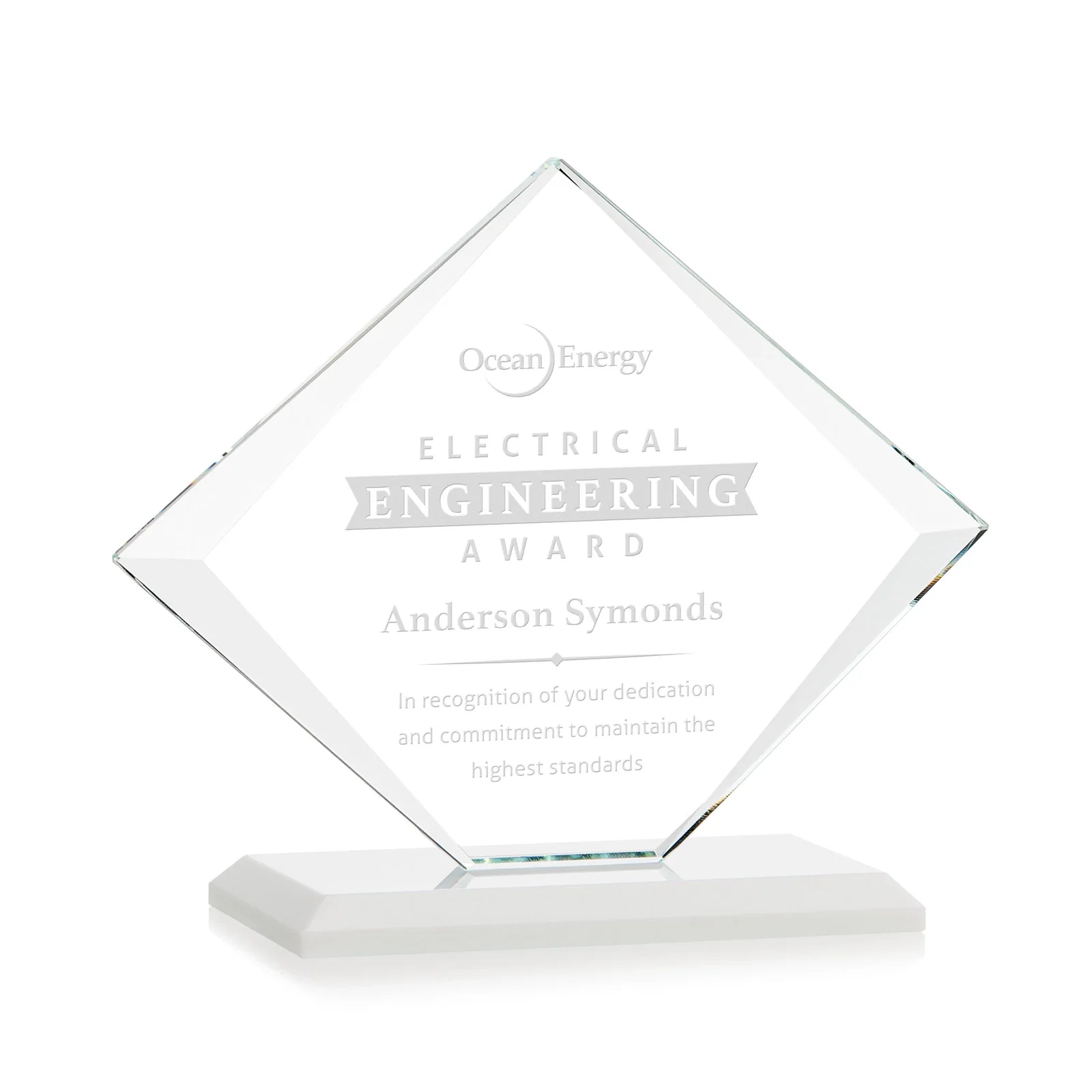 Branded Jade Glass Diamond Award With Bevels Tapered Top and Bottom for safety achievement programs