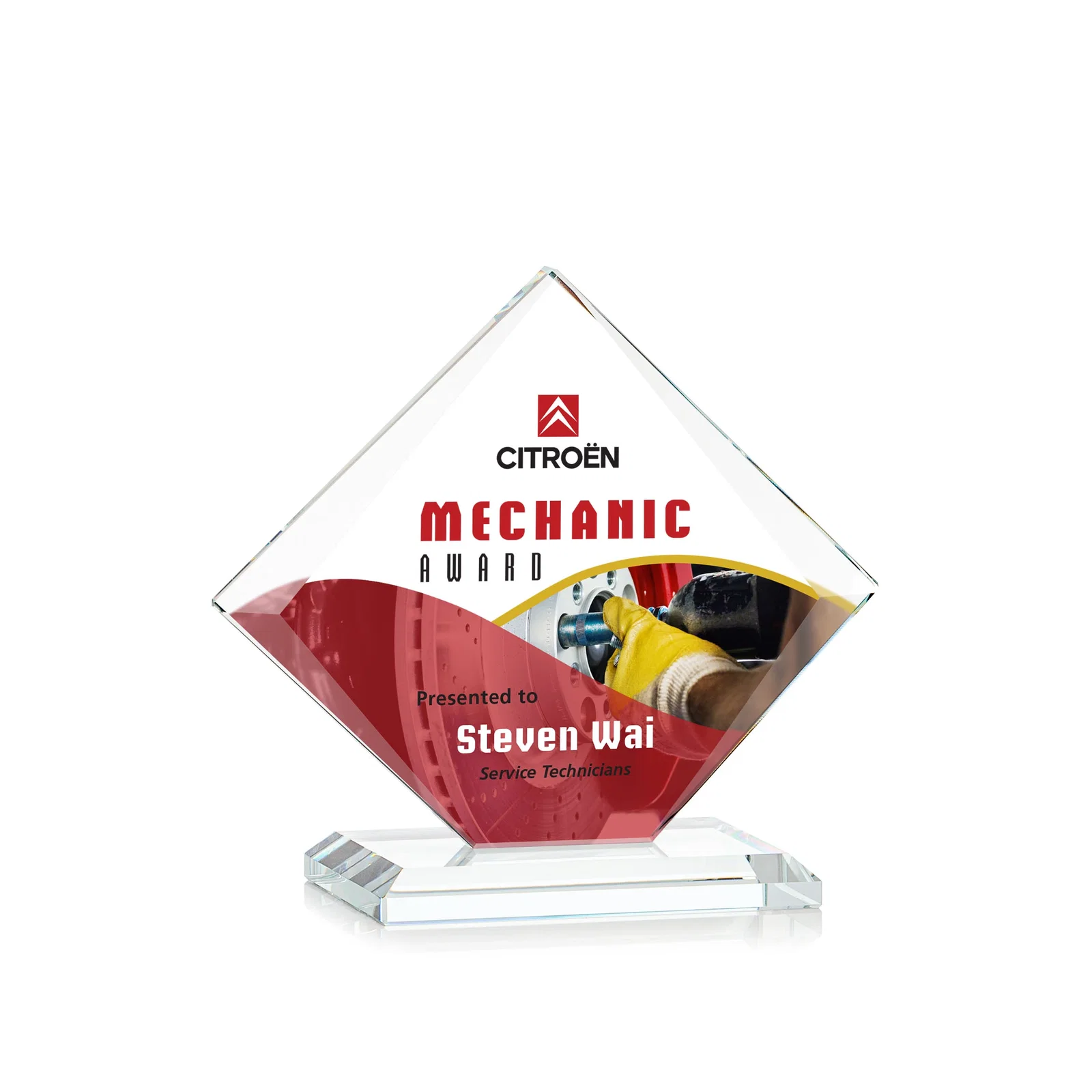Custom printed Jade Glass Diamond Award With Bevels Tapered Top and Bottom for employee recognition