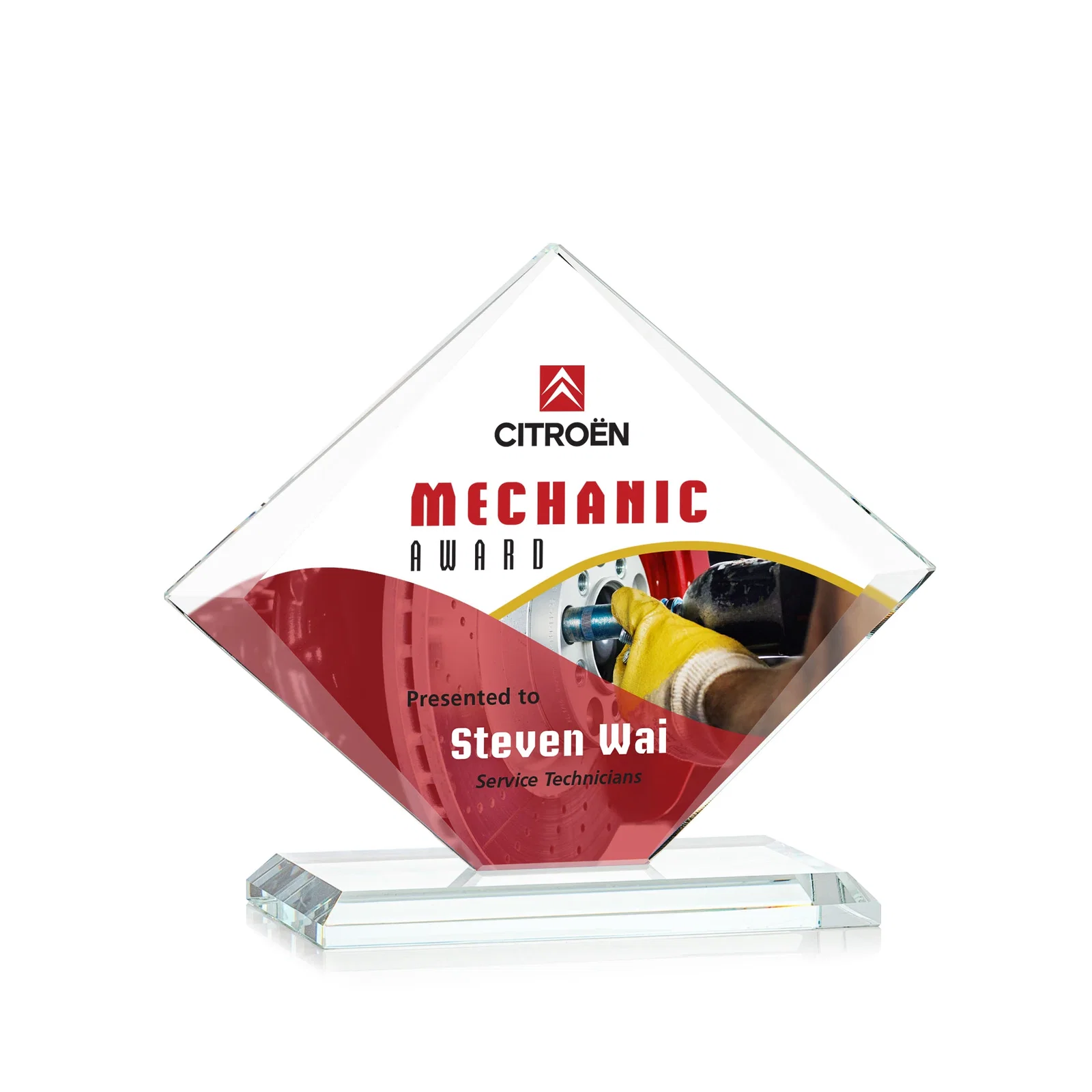Custom printed Jade Glass Diamond Award With Bevels Tapered Top and Bottom for corporate award ceremonies