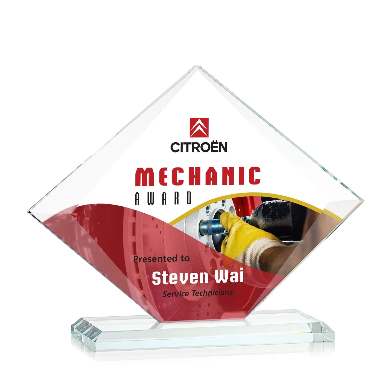 Custom printed Jade Glass Diamond Award With Bevels Tapered Top and Bottom for sales achievement awards