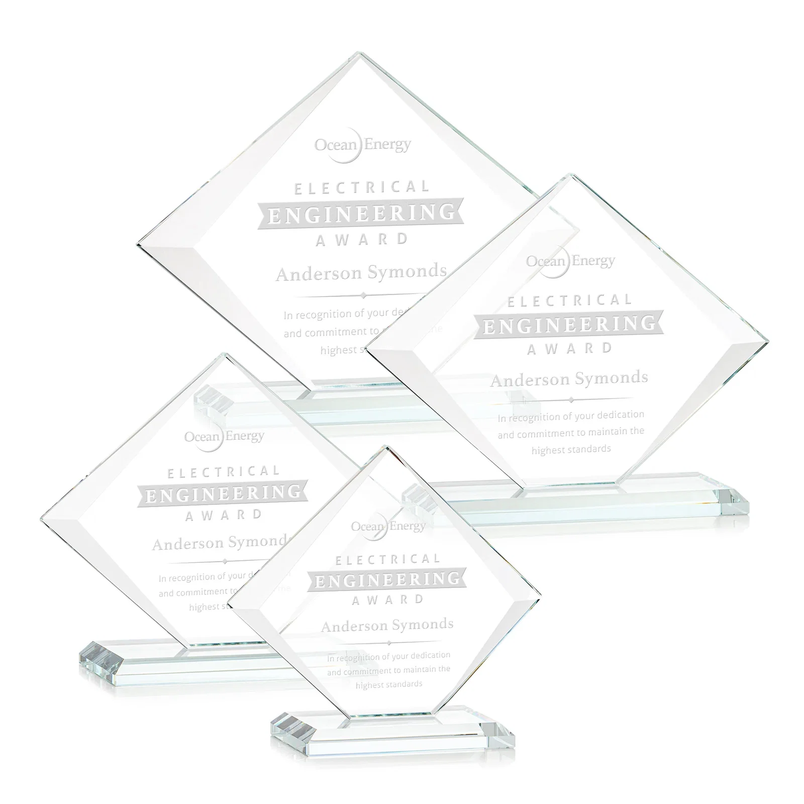 Custom Jade Glass Diamond Award With Bevels Tapered Top and Bottom for service anniversary gifts