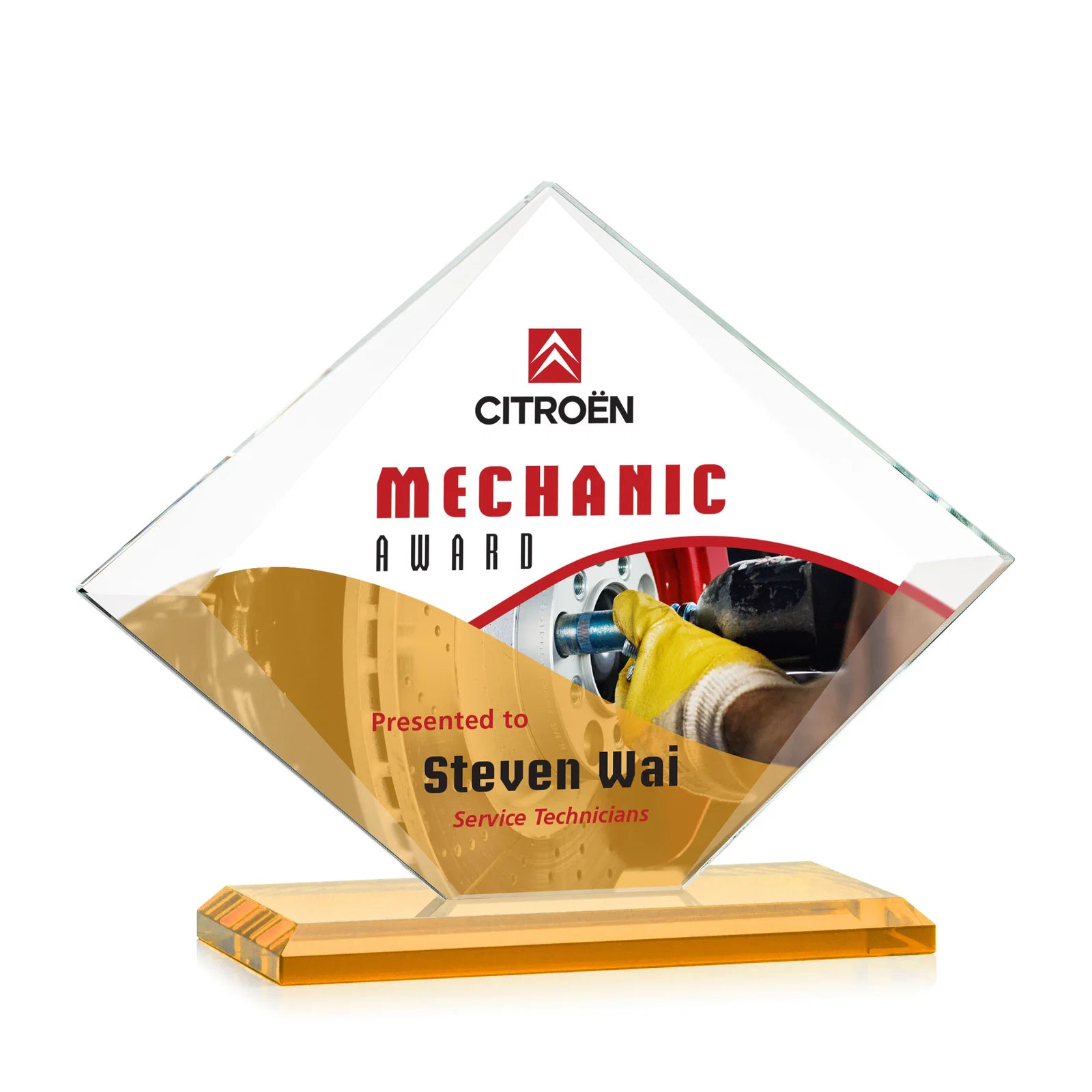 Custom printed Jade Glass Diamond Award With Bevels Tapered Top and Bottom for safety achievement programs
