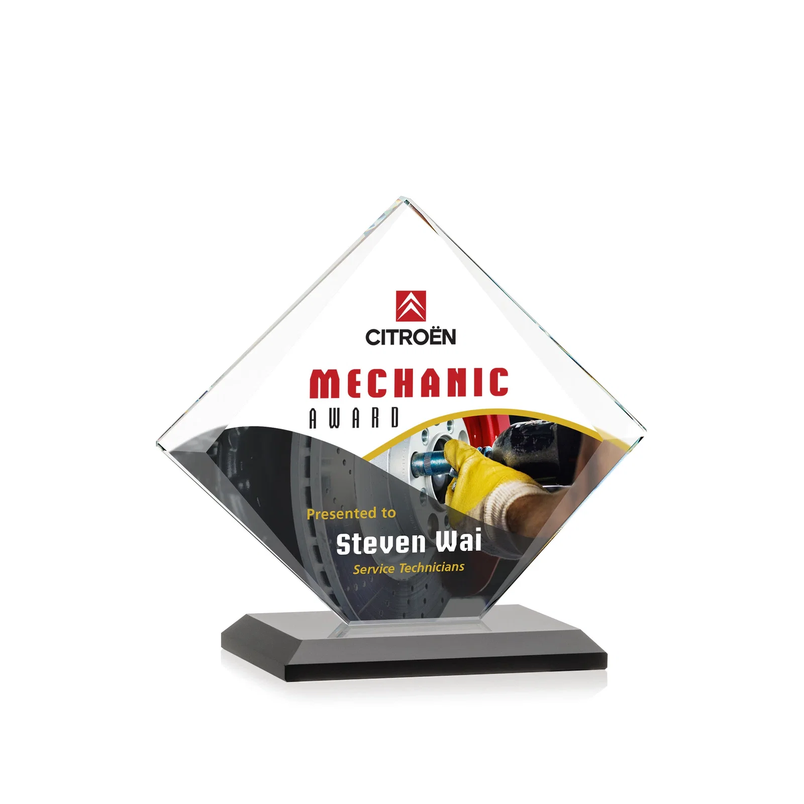 Customized Jade Glass Diamond Award With Bevels Tapered Top and Bottom for sales achievement awards