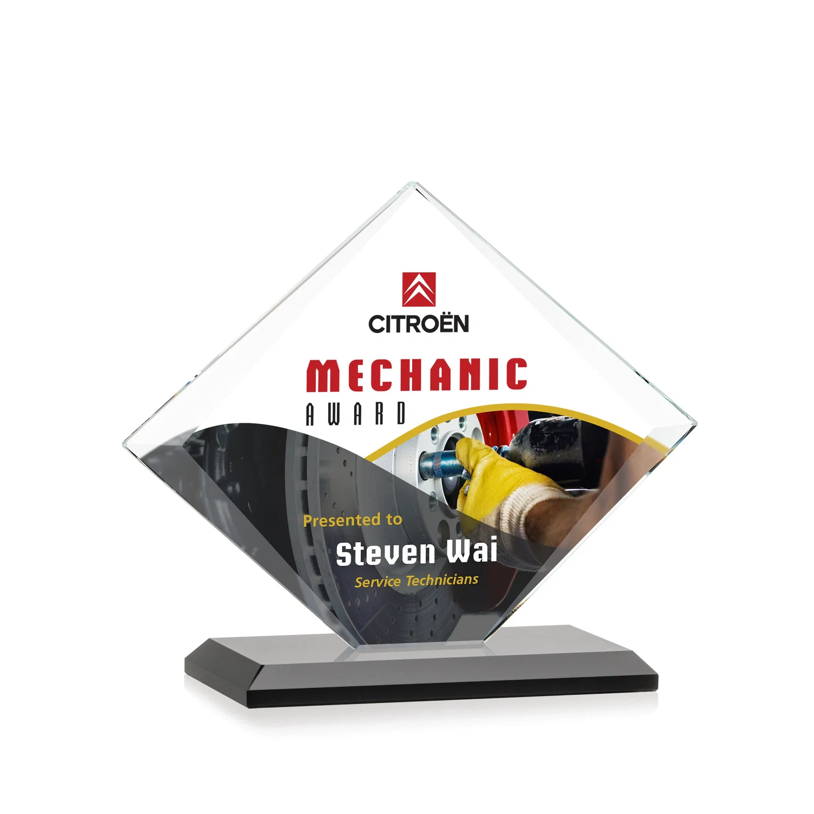 Customized Jade Glass Diamond Award With Bevels Tapered Top and Bottom for retirement presentations