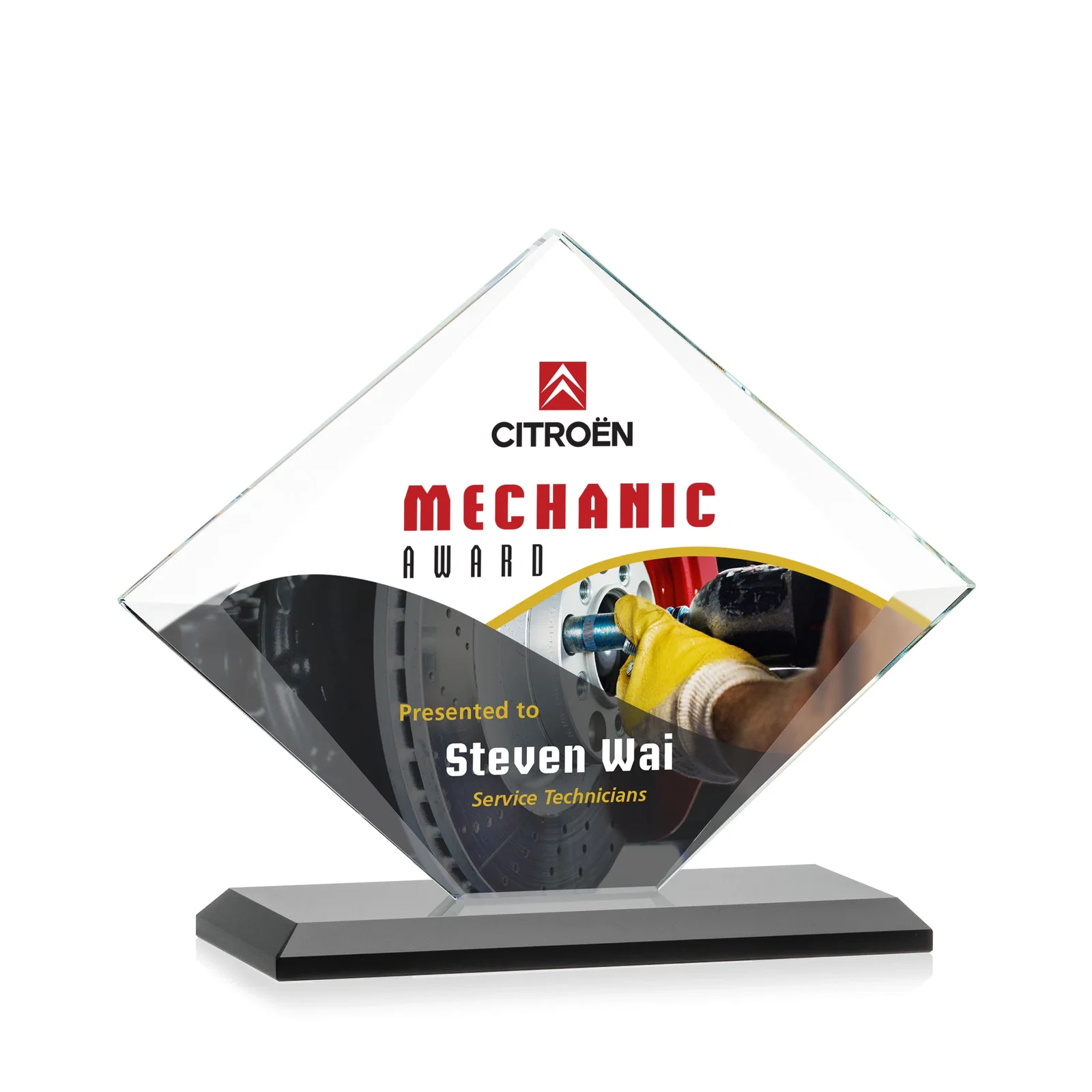Customized Jade Glass Diamond Award With Bevels Tapered Top and Bottom for team milestone celebrations