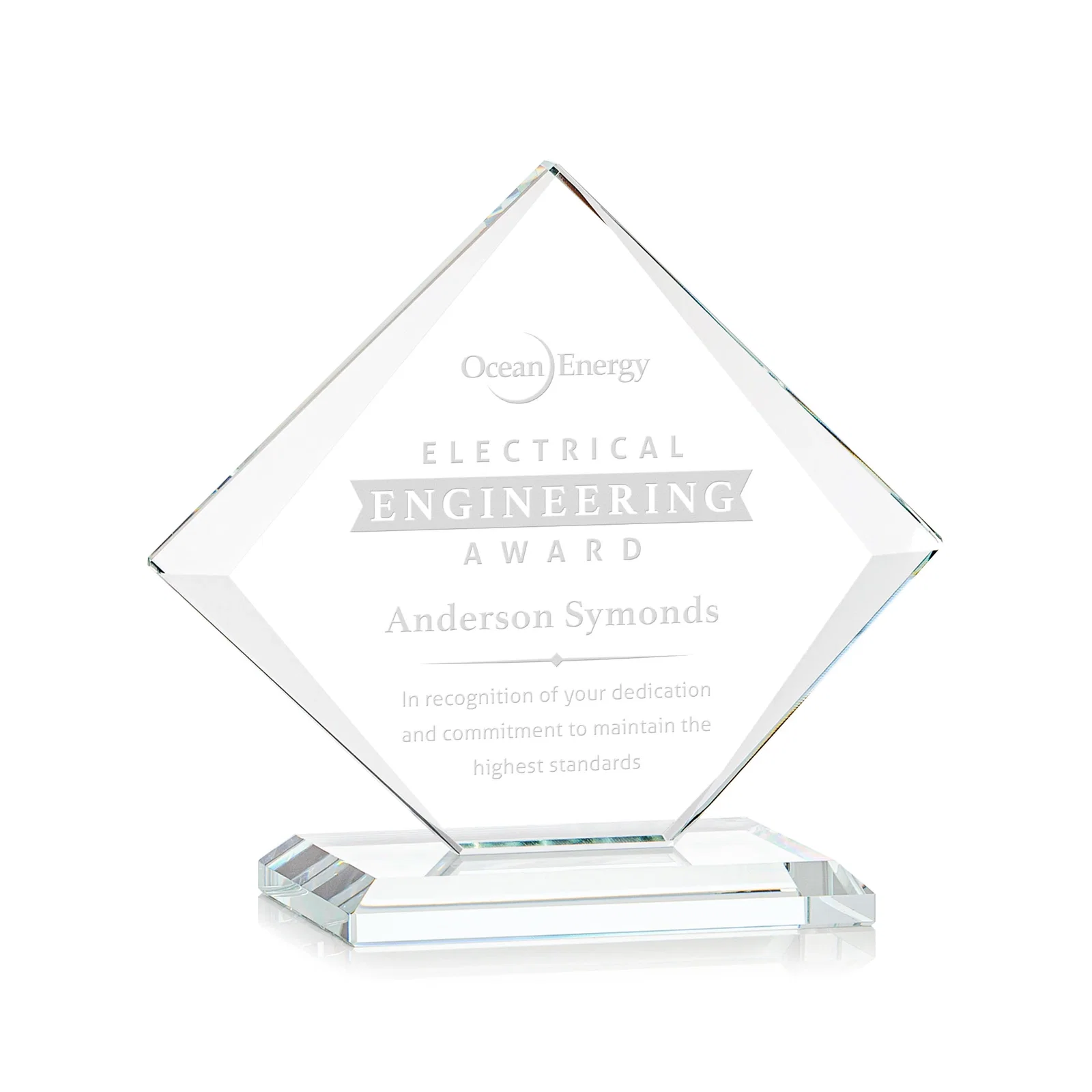 Custom Jade Glass Diamond Award With Bevels Tapered Top and Bottom for sales achievement awards
