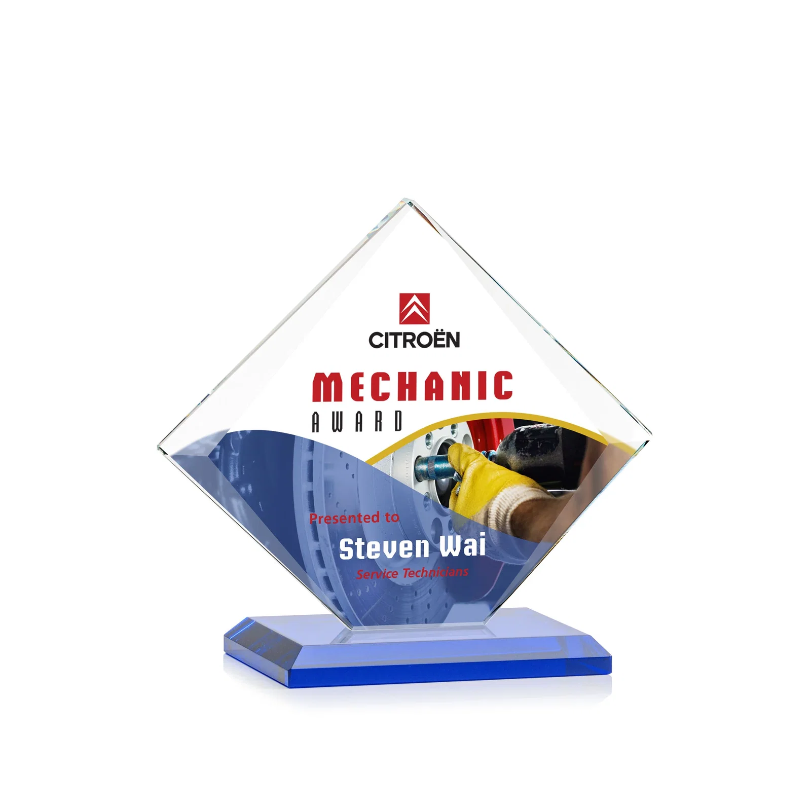 Customized Jade Glass Diamond Award With Bevels Tapered Top and Bottom for safety achievement programs
