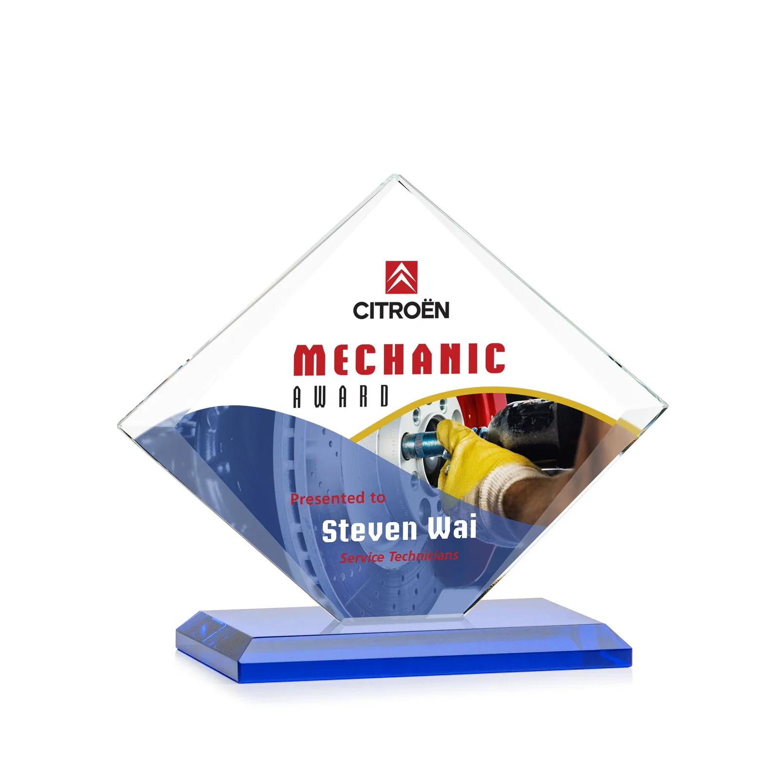 Customized Jade Glass Diamond Award With Bevels Tapered Top and Bottom for volunteer appreciation