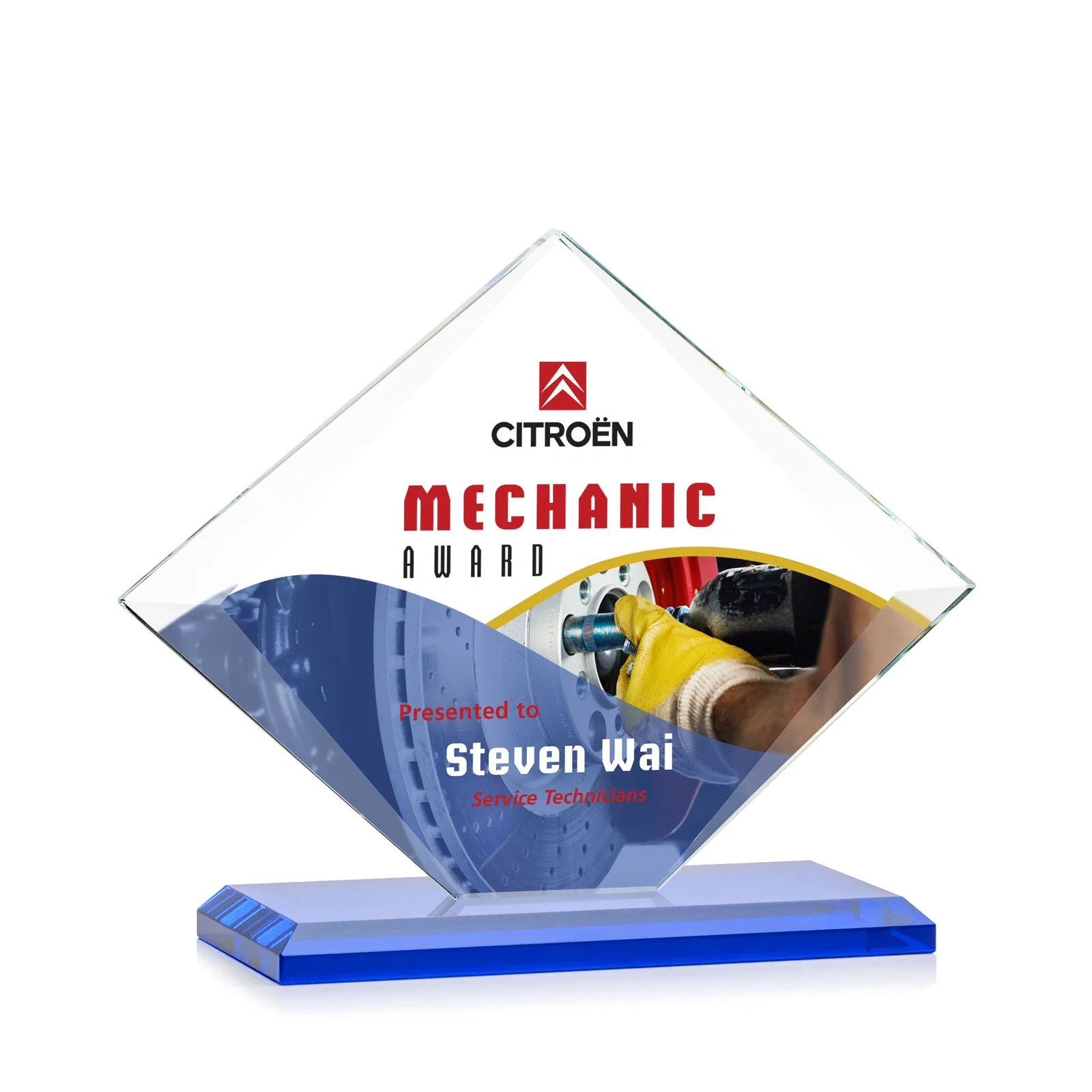 Customized Jade Glass Diamond Award With Bevels Tapered Top and Bottom for dealer and partner awards