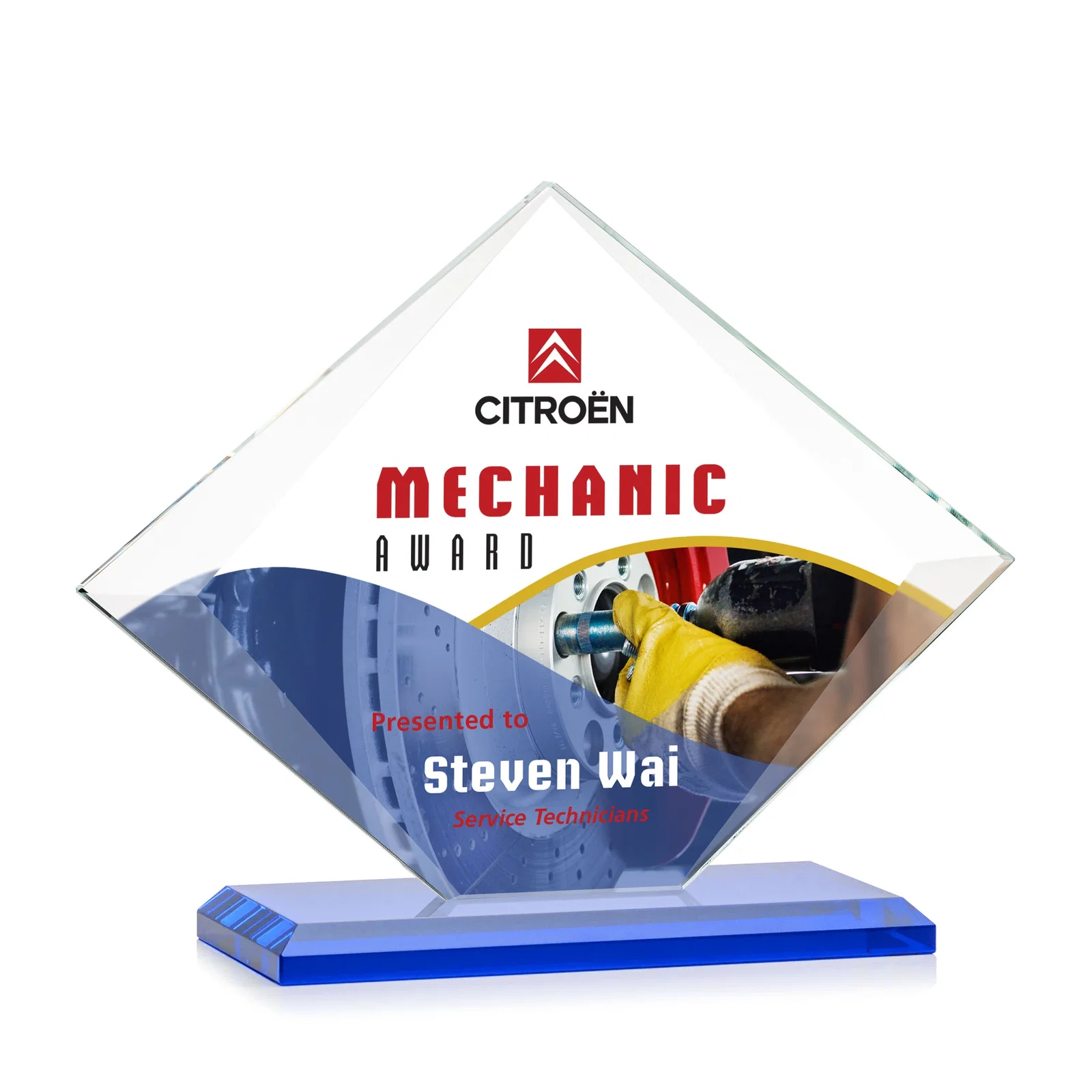 Customized Jade Glass Diamond Award With Bevels Tapered Top and Bottom for company anniversary events
