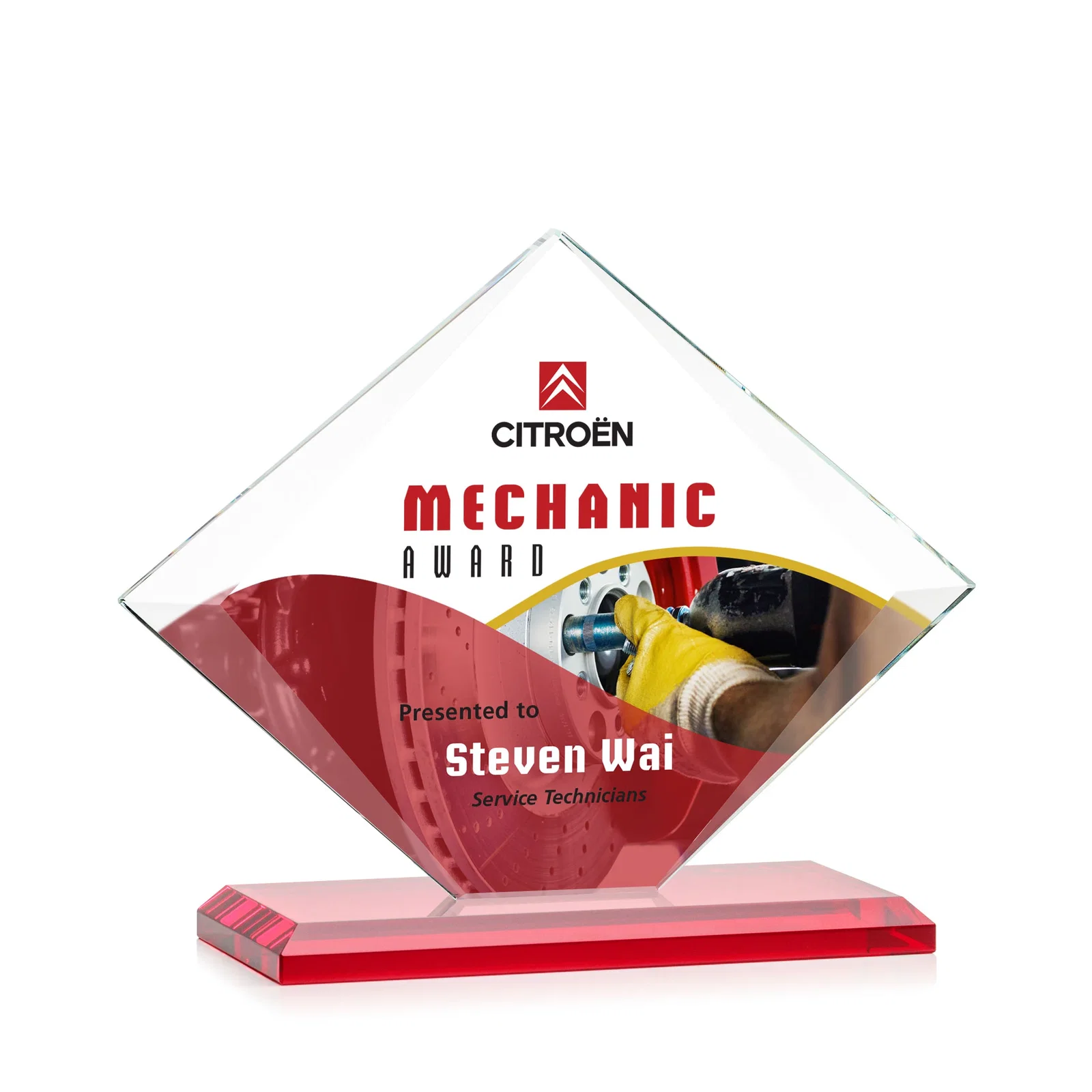 Custom engraved Jade Glass Diamond Award With Bevels Tapered Top and Bottom for safety achievement programs