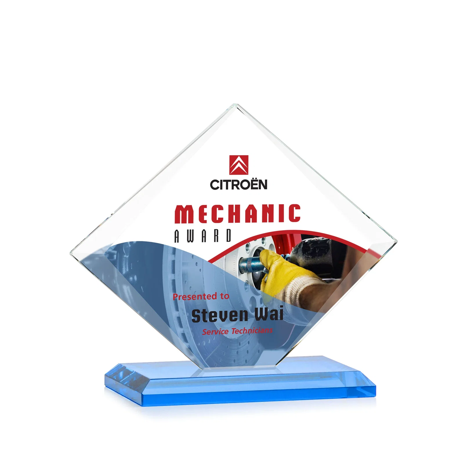 Custom Jade Glass Diamond Award With Bevels Tapered Top and Bottom, with your logo for employee recognition