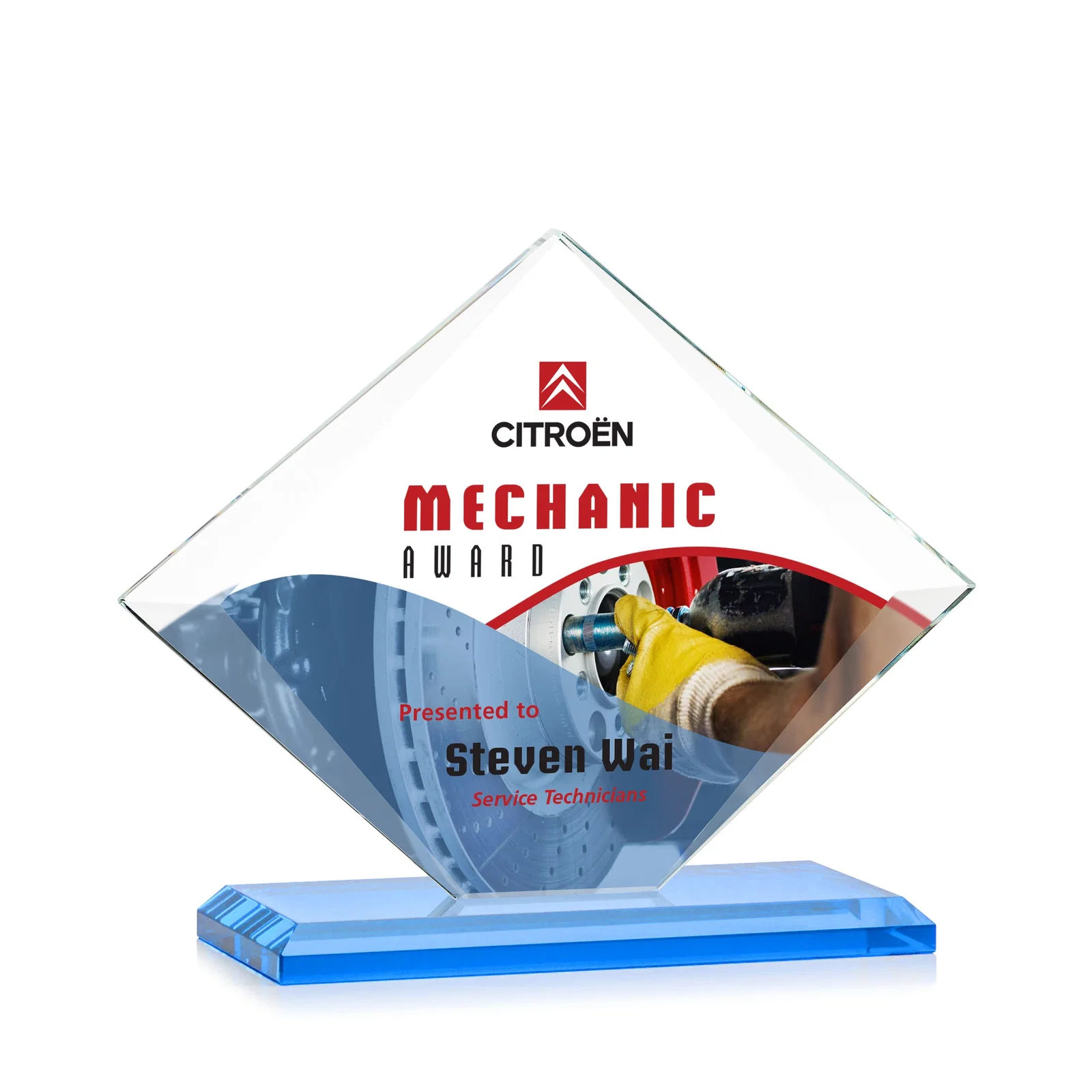Custom Jade Glass Diamond Award With Bevels Tapered Top and Bottom, with your logo for corporate award ceremonies