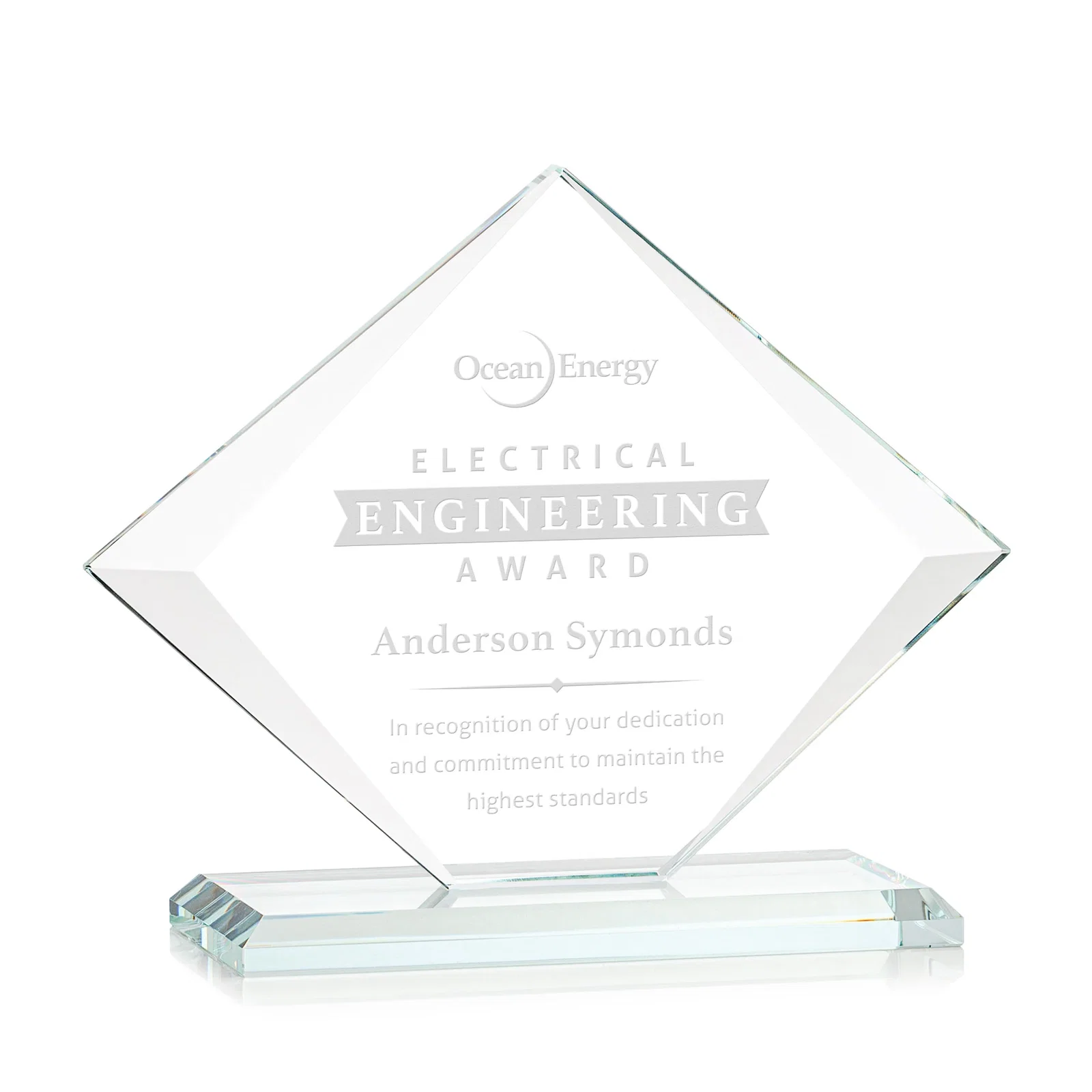 Custom Jade Glass Diamond Award With Bevels Tapered Top and Bottom for team milestone celebrations