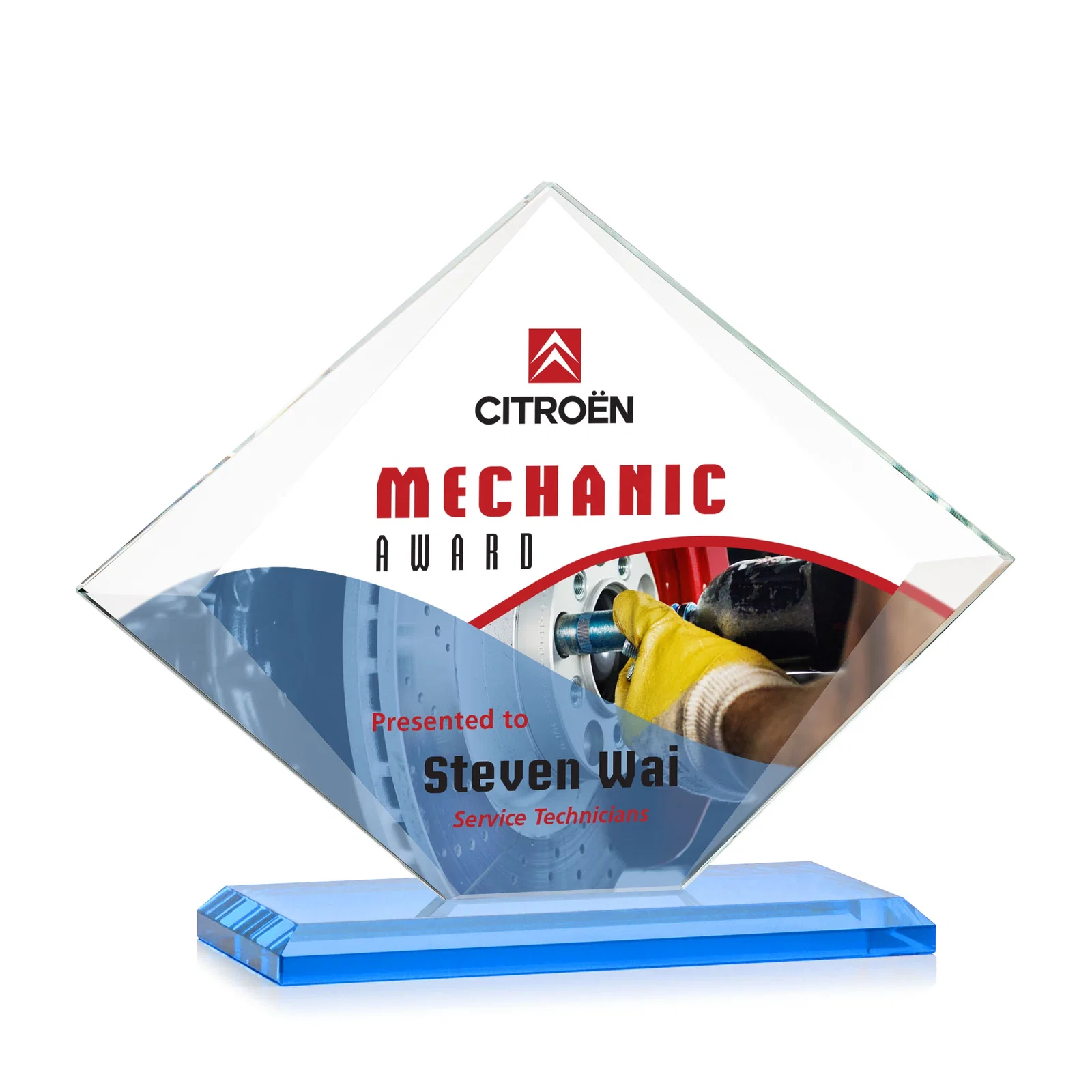 Custom Jade Glass Diamond Award With Bevels Tapered Top and Bottom, with your logo for service anniversary gifts