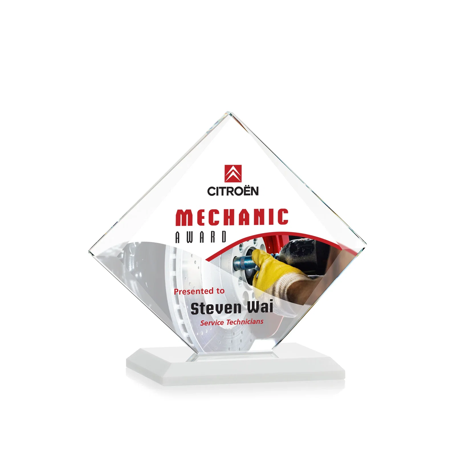 Custom Jade Glass Diamond Award With Bevels Tapered Top and Bottom, with your logo for retirement presentations