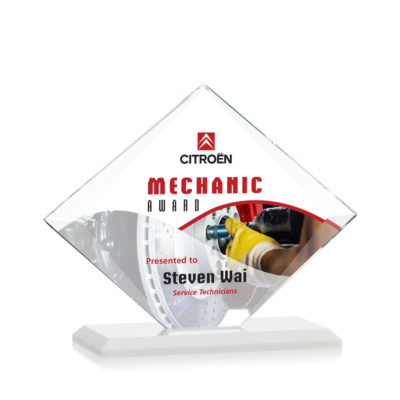 Custom Jade Glass Diamond Award With Bevels Tapered Top and Bottom, with your logo for donor appreciation