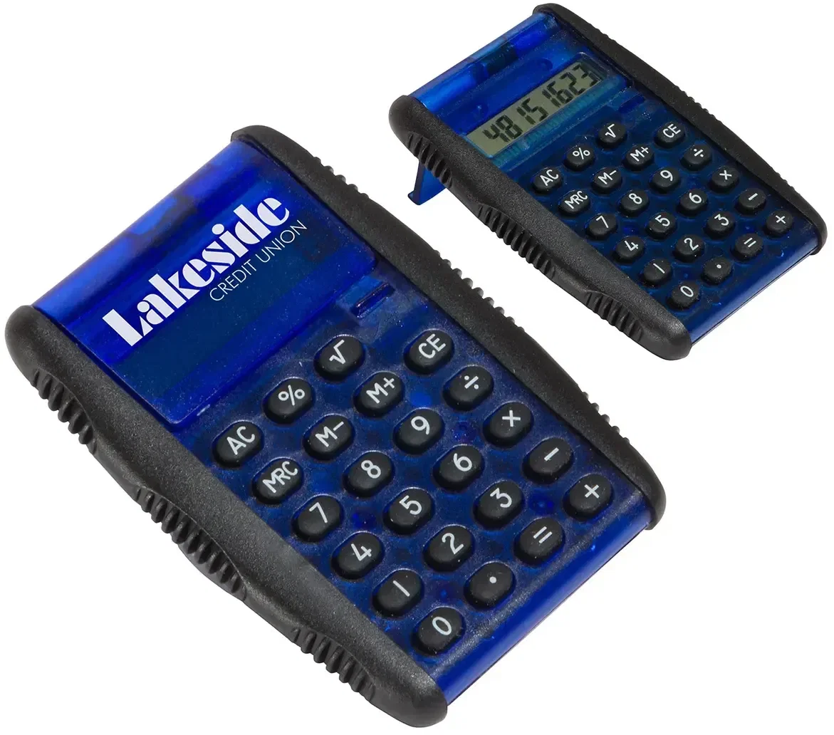 Branded Grip & Flip calculator side view showing textured grips