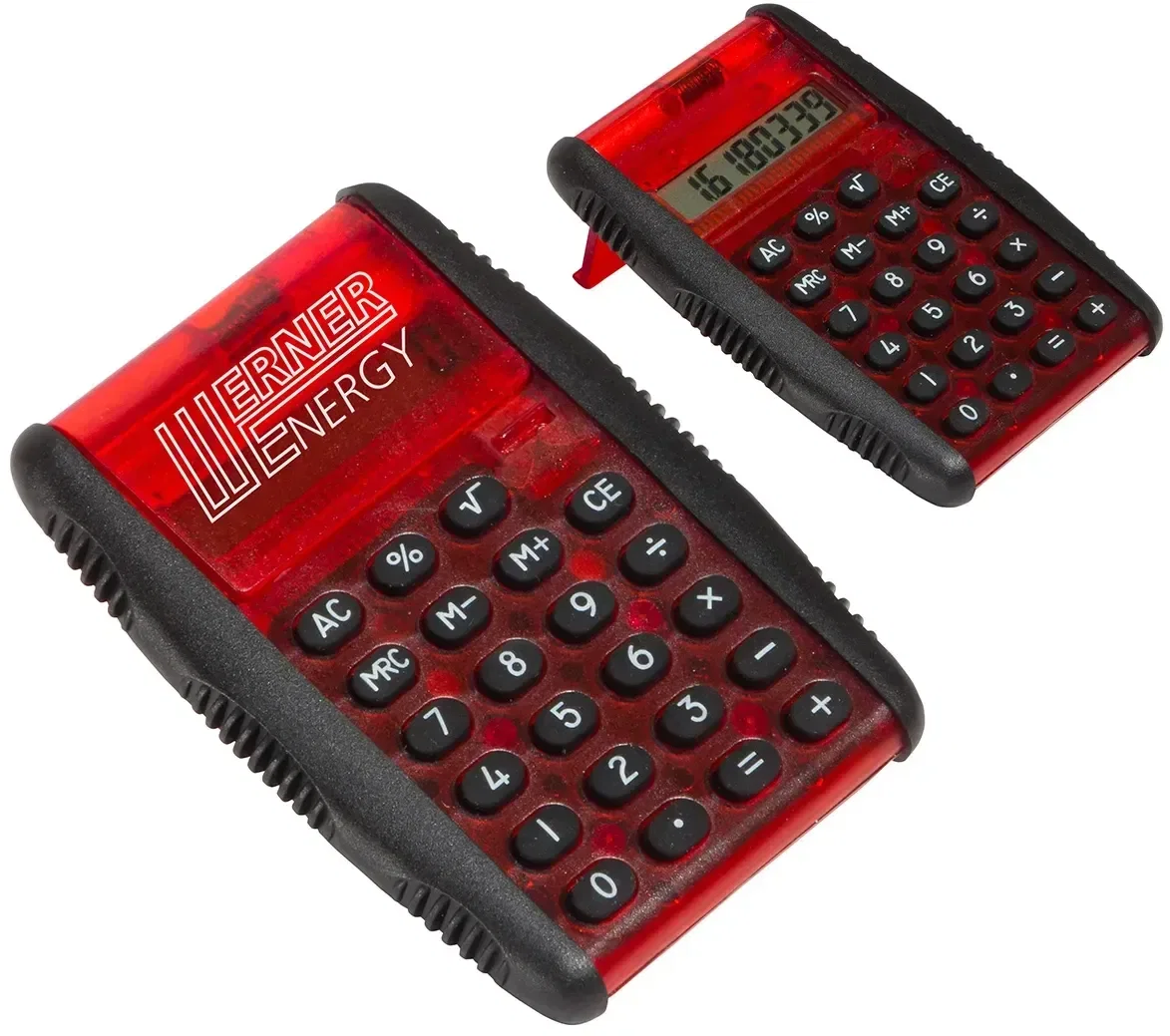 Promotional Grip & Flip textured calculator close-up of imprint area