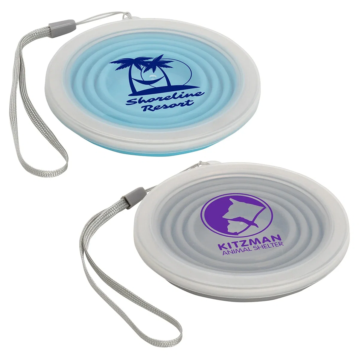 Groove Cup shown collapsed, promotional collapsible silicone cup in its compact folded form