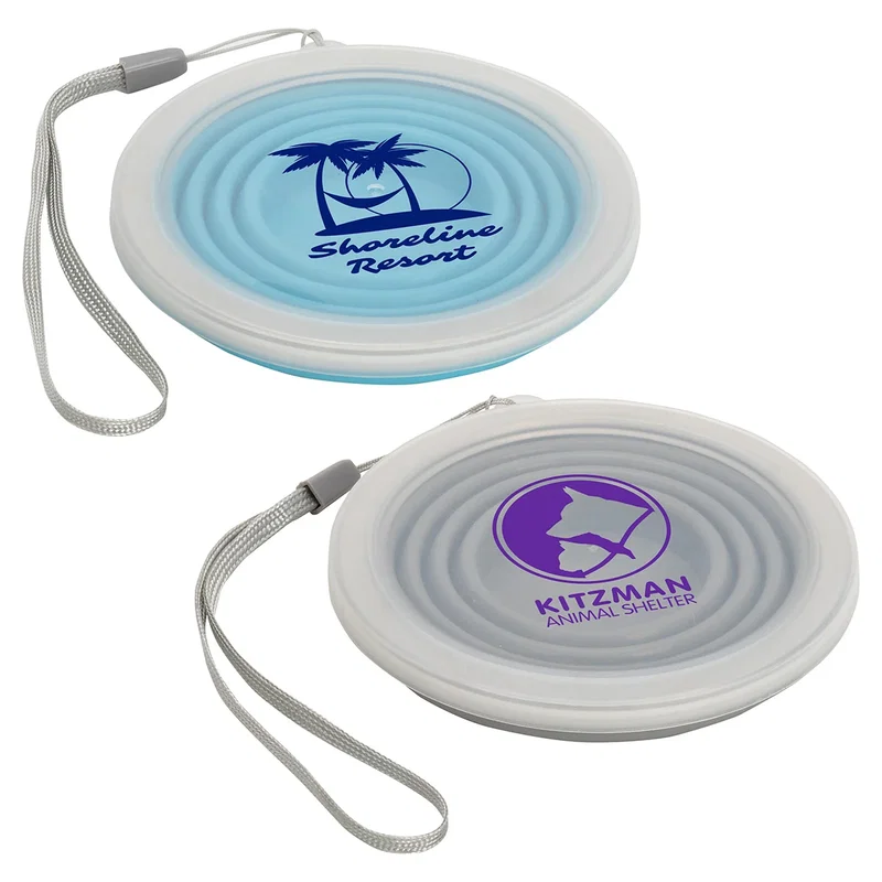 Groove Cup shown collapsed, promotional collapsible silicone cup in its compact folded form