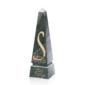 Green Marble Obelisk Award With a Grooved Base Band