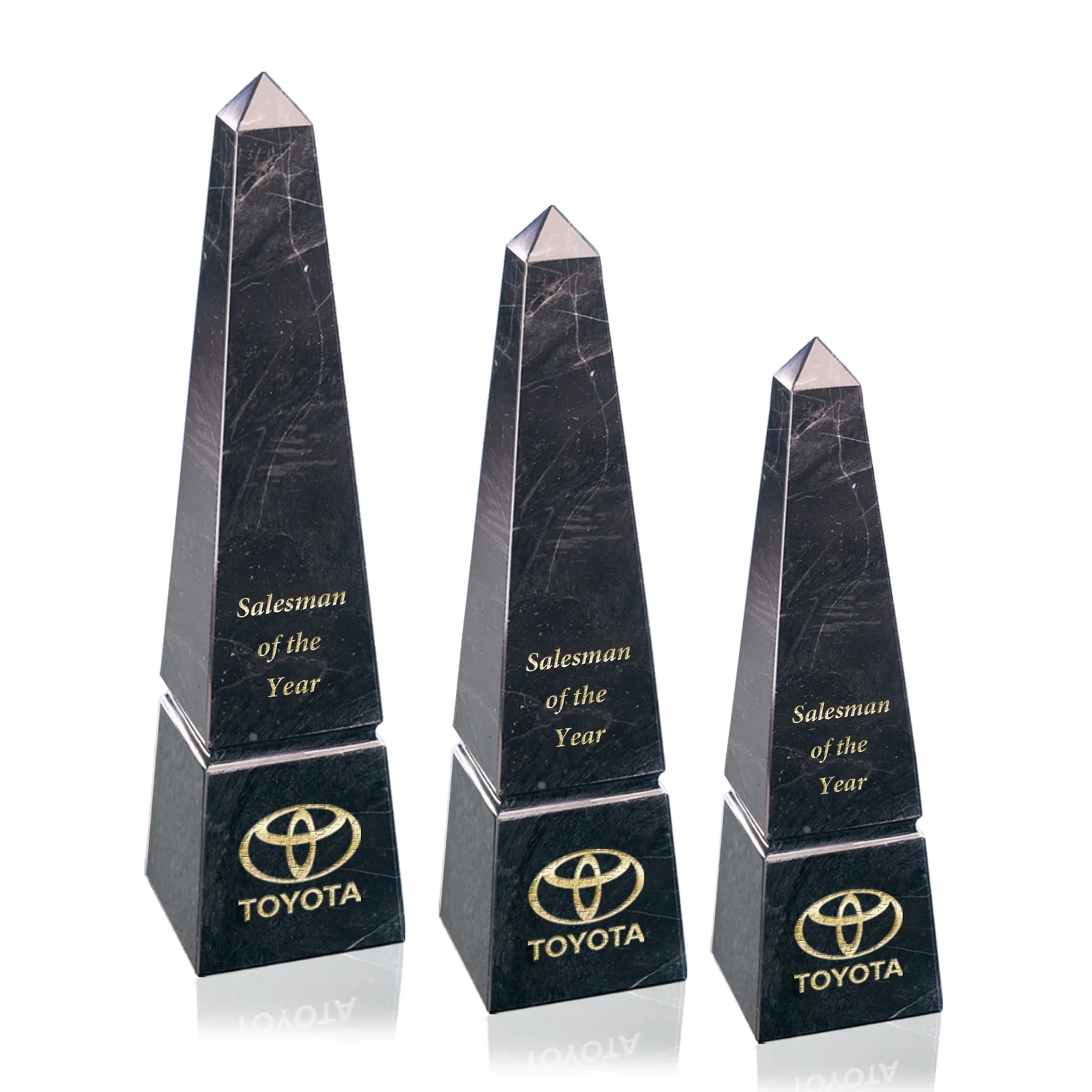 Custom Green Marble Obelisk Award With a Grooved Base Band for retirement presentations
