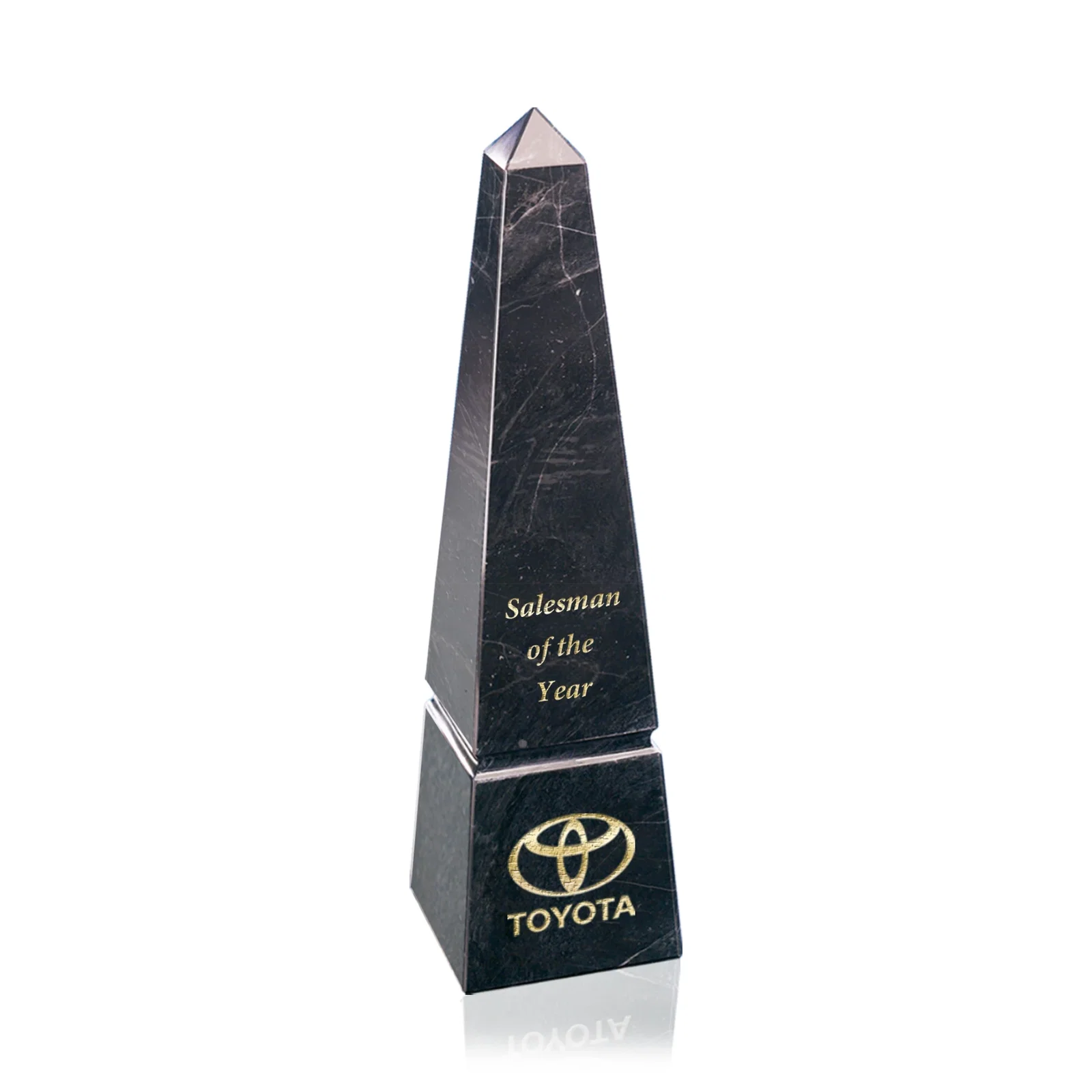 Custom Green Marble Obelisk Award With a Grooved Base Band for team milestone celebrations