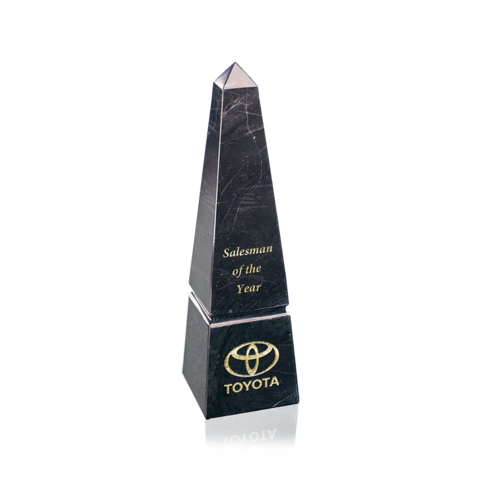 Custom Green Marble Obelisk Award With a Grooved Base Band for graduation ceremonies