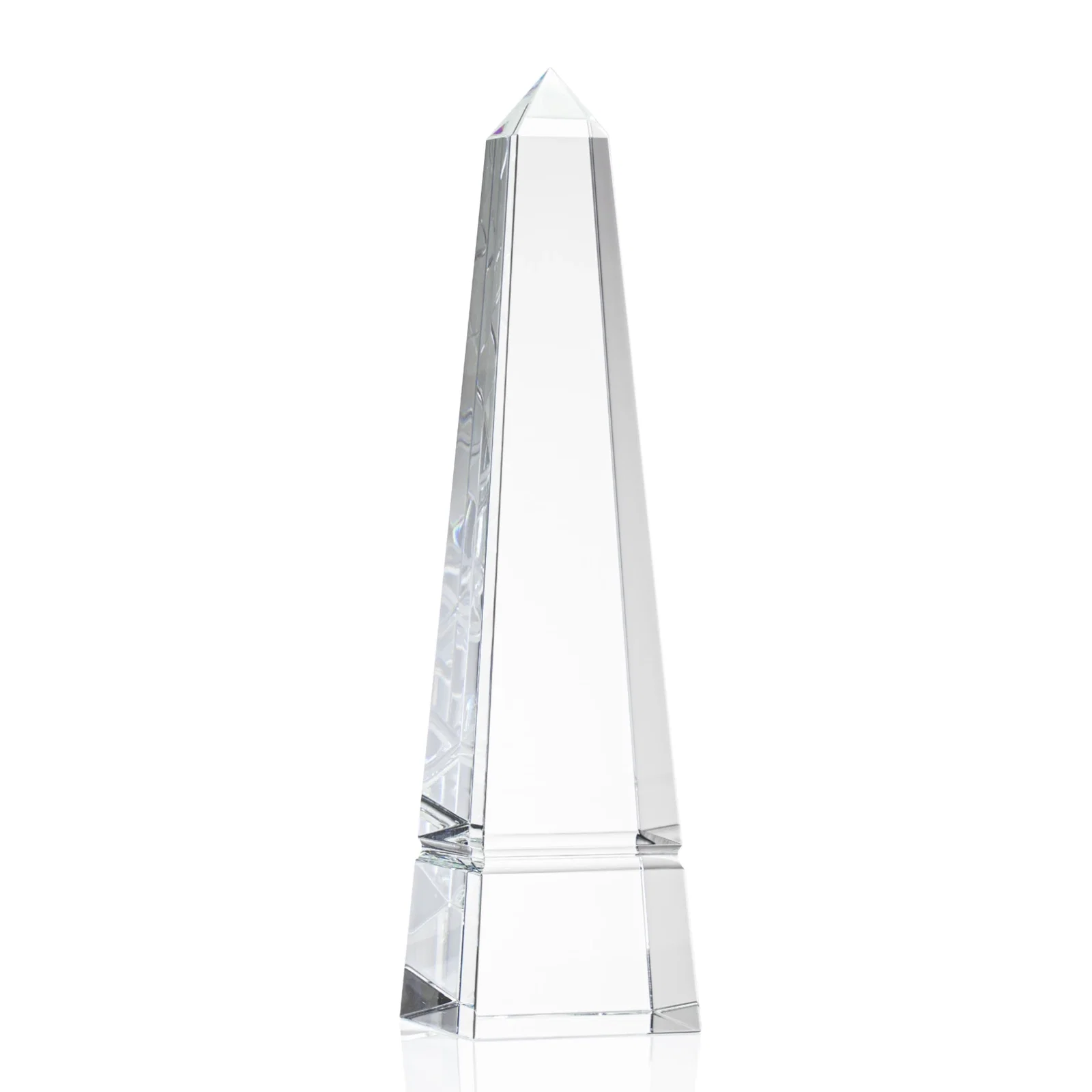 Personalized Optical Crystal Obelisk Award with Grooved Sides on Black Base for graduation ceremonies