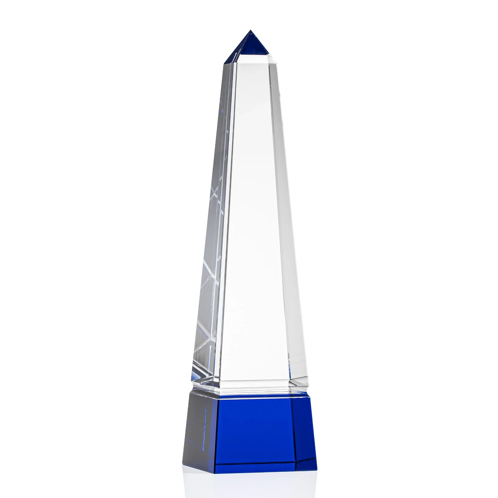 Personalized Optical Crystal Obelisk Award with Grooved Sides on Black Base for dealer and partner awards