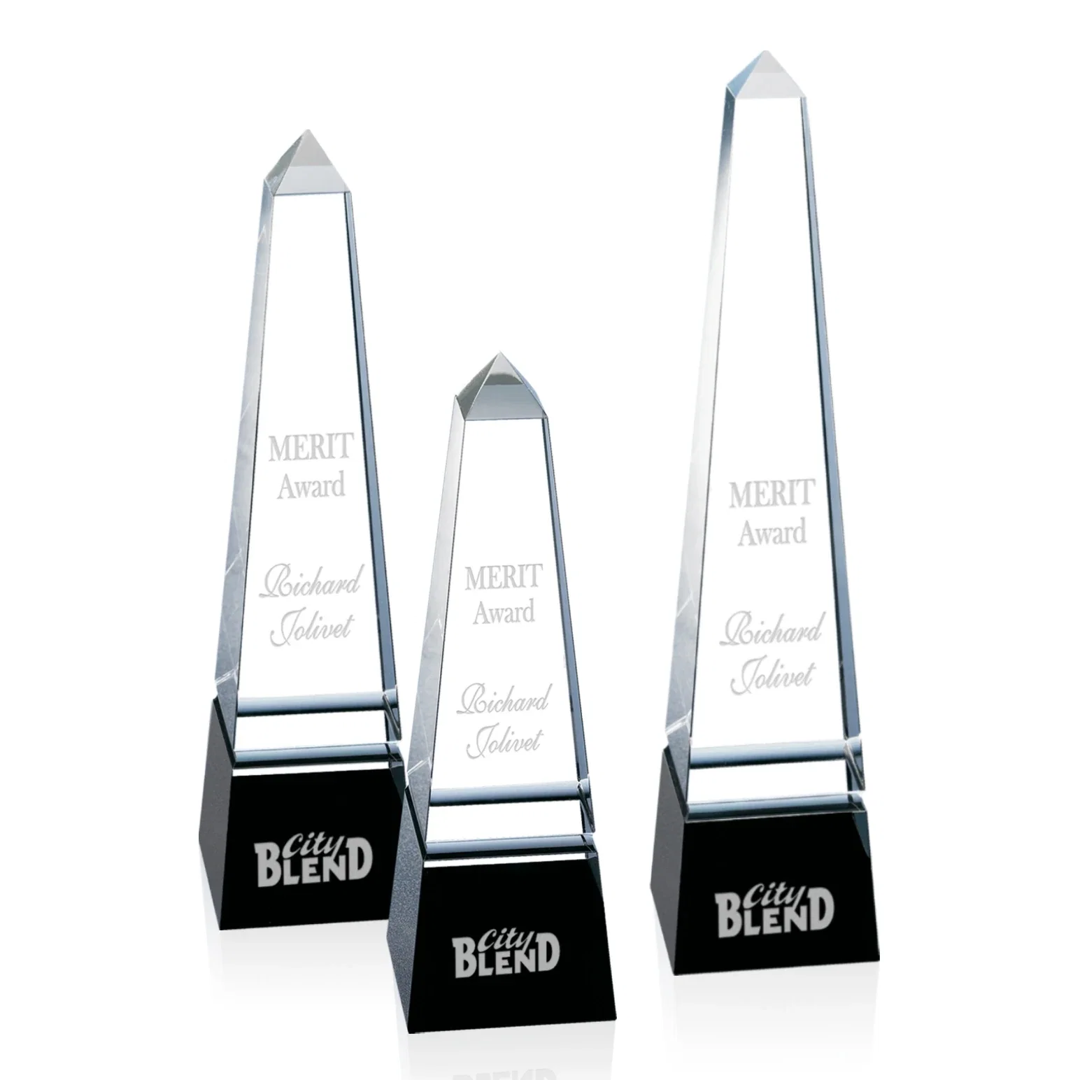 Custom Optical Crystal Obelisk Award with a Single Groove on Every Side for employee recognition