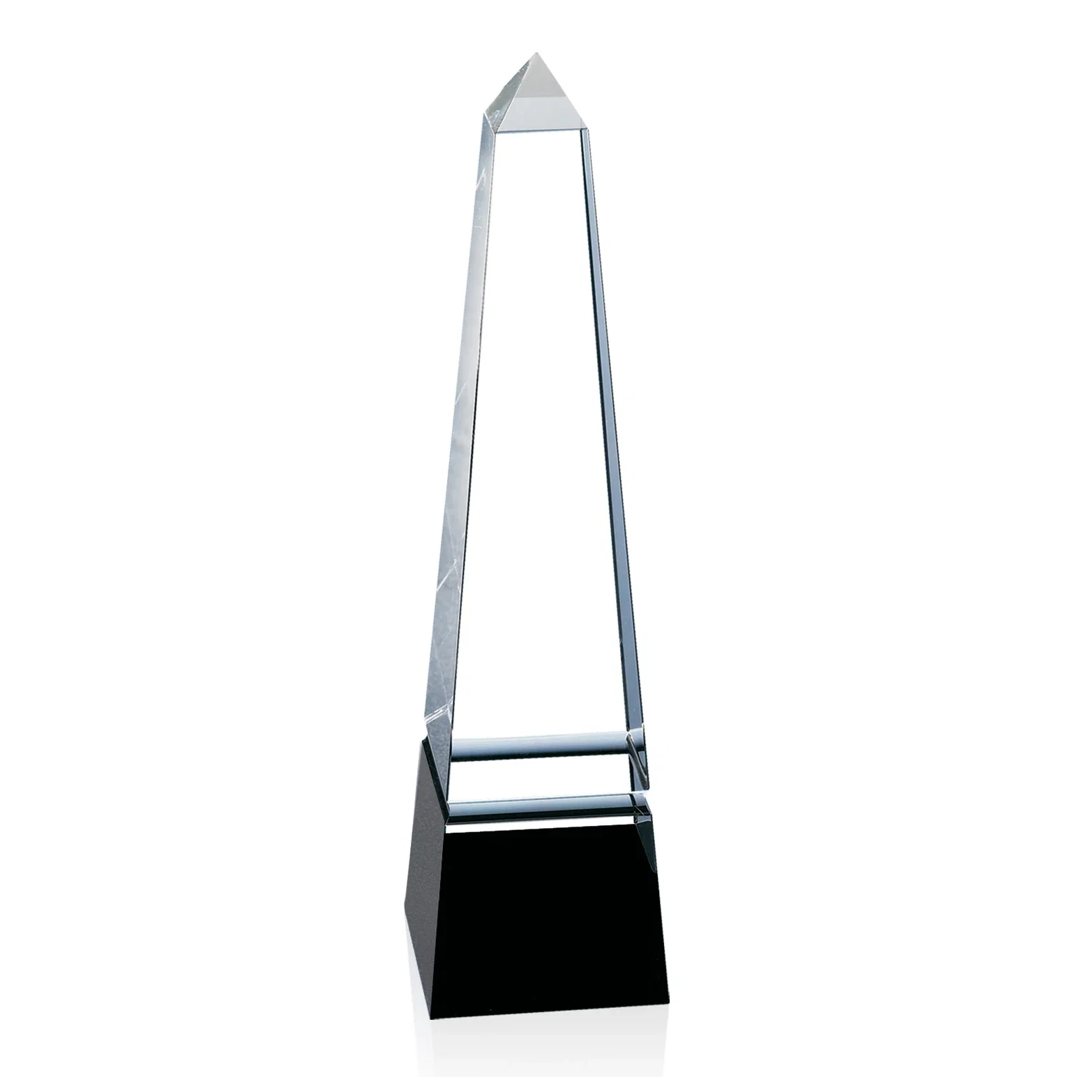 Custom Optical Crystal Obelisk Award with a Single Groove on Every Side for volunteer appreciation
