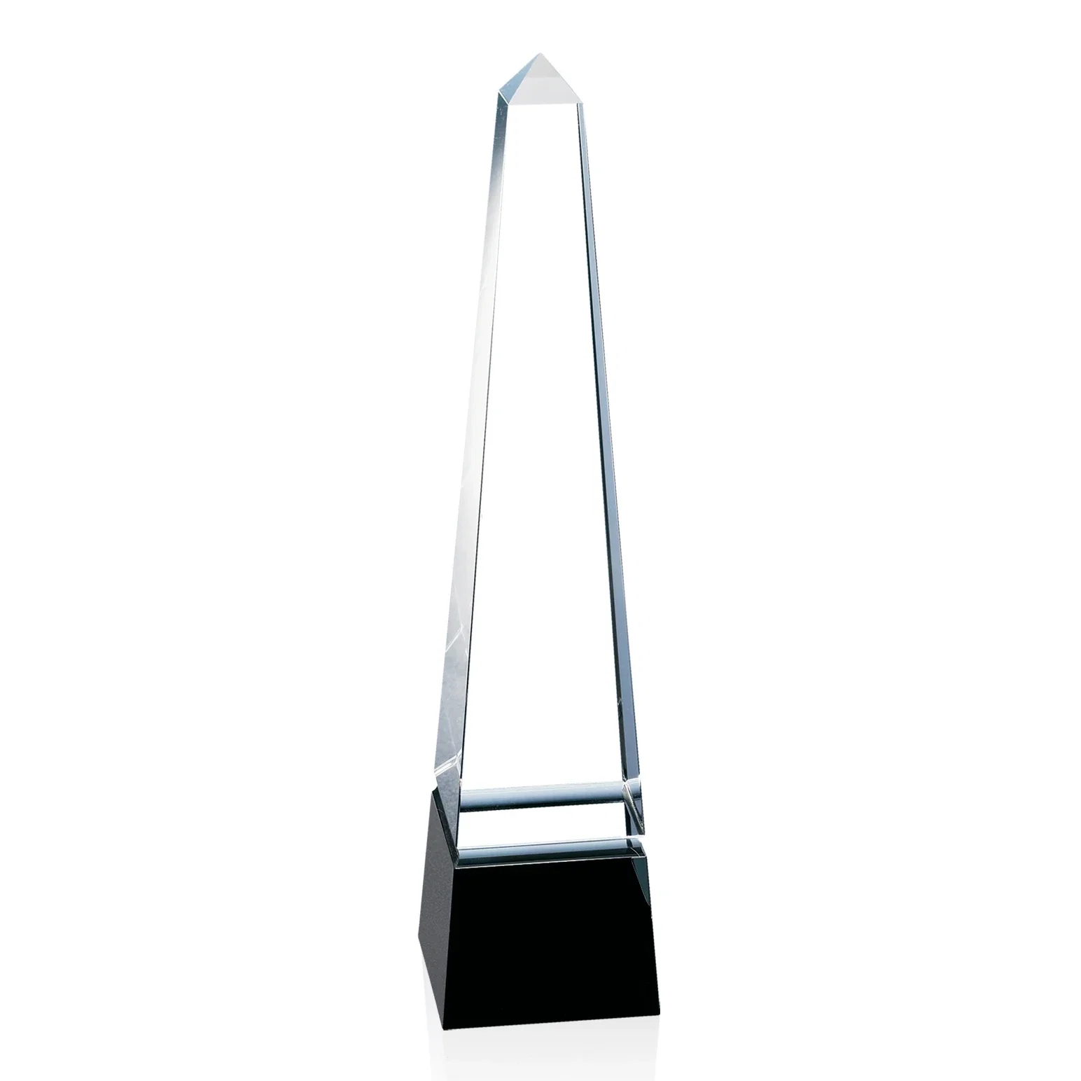 Custom Optical Crystal Obelisk Award with a Single Groove on Every Side for dealer and partner awards