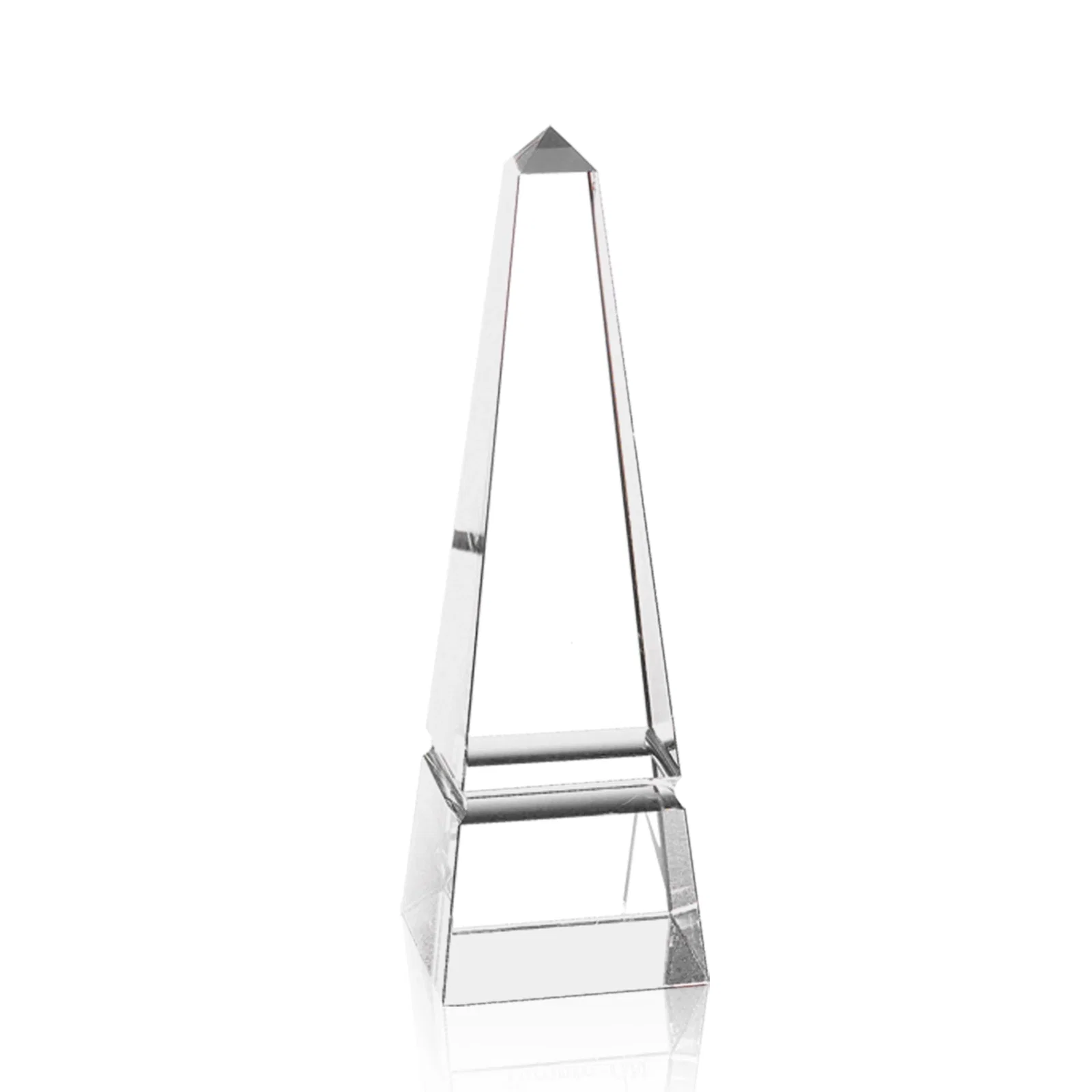 Custom Optical Crystal Obelisk Award with a Single Groove on Every Side for company anniversary events