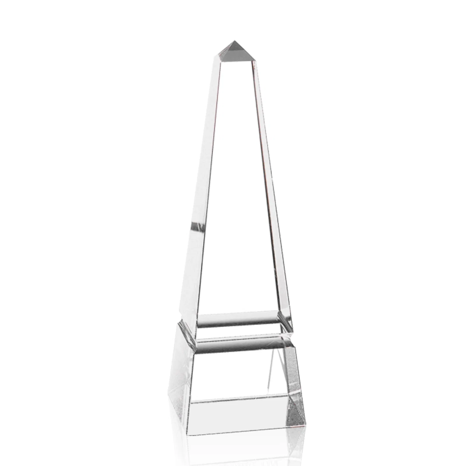 Personalized Optical Crystal Obelisk Award with a Single Groove on Every Side for employee recognition