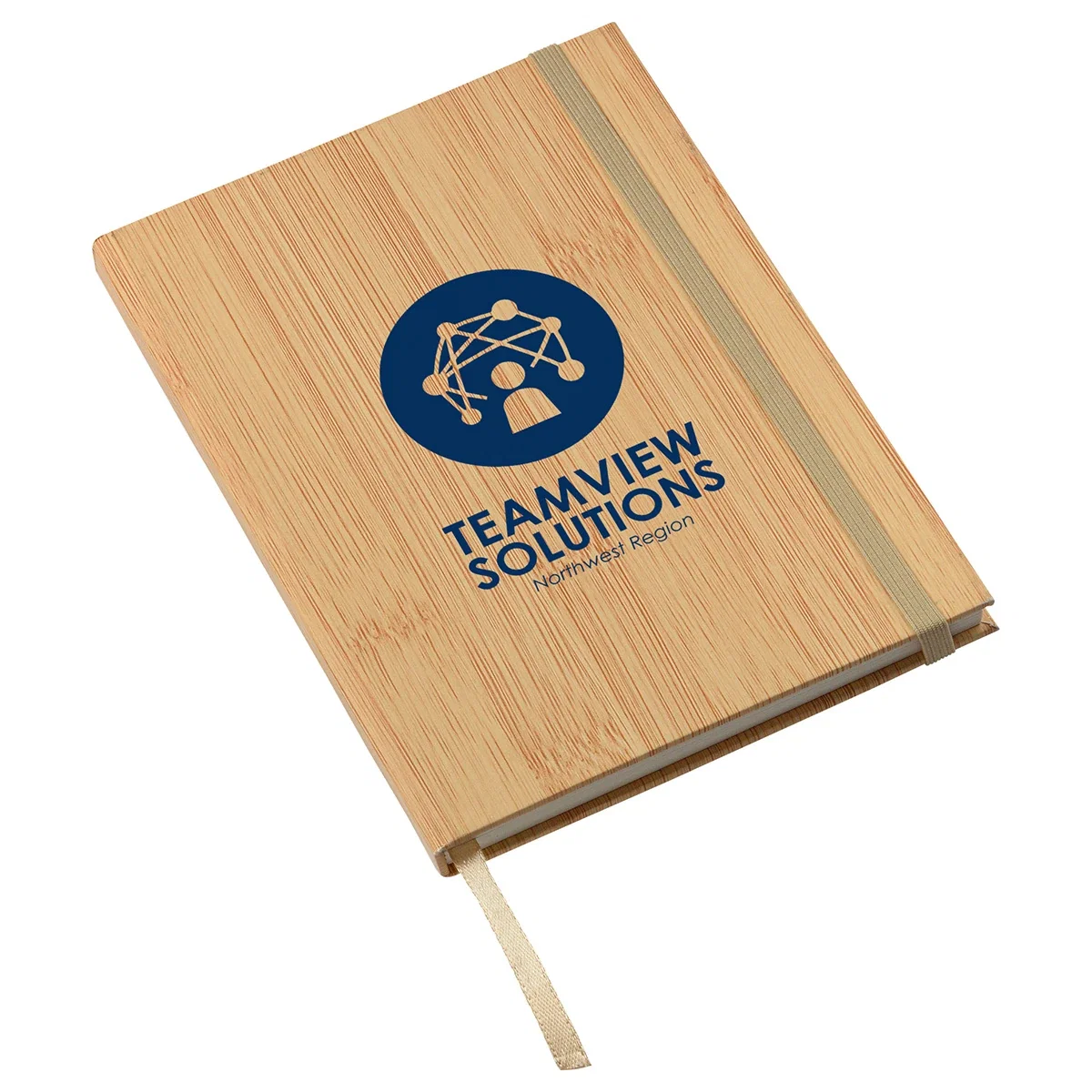 Grove hardcover journal with wood-grain finish and elastic ribbon closure